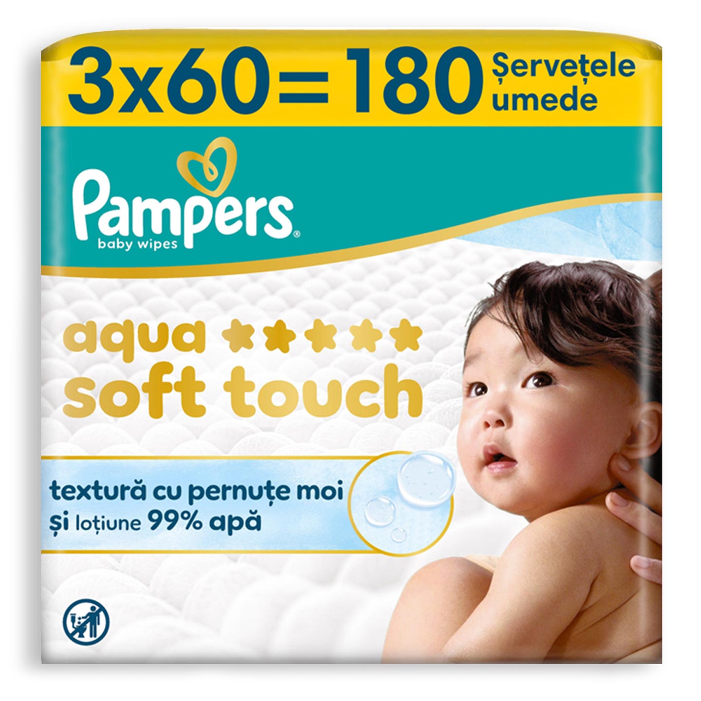 Șervețele umede Pampers Aqua Soft Touch, 180 buc.