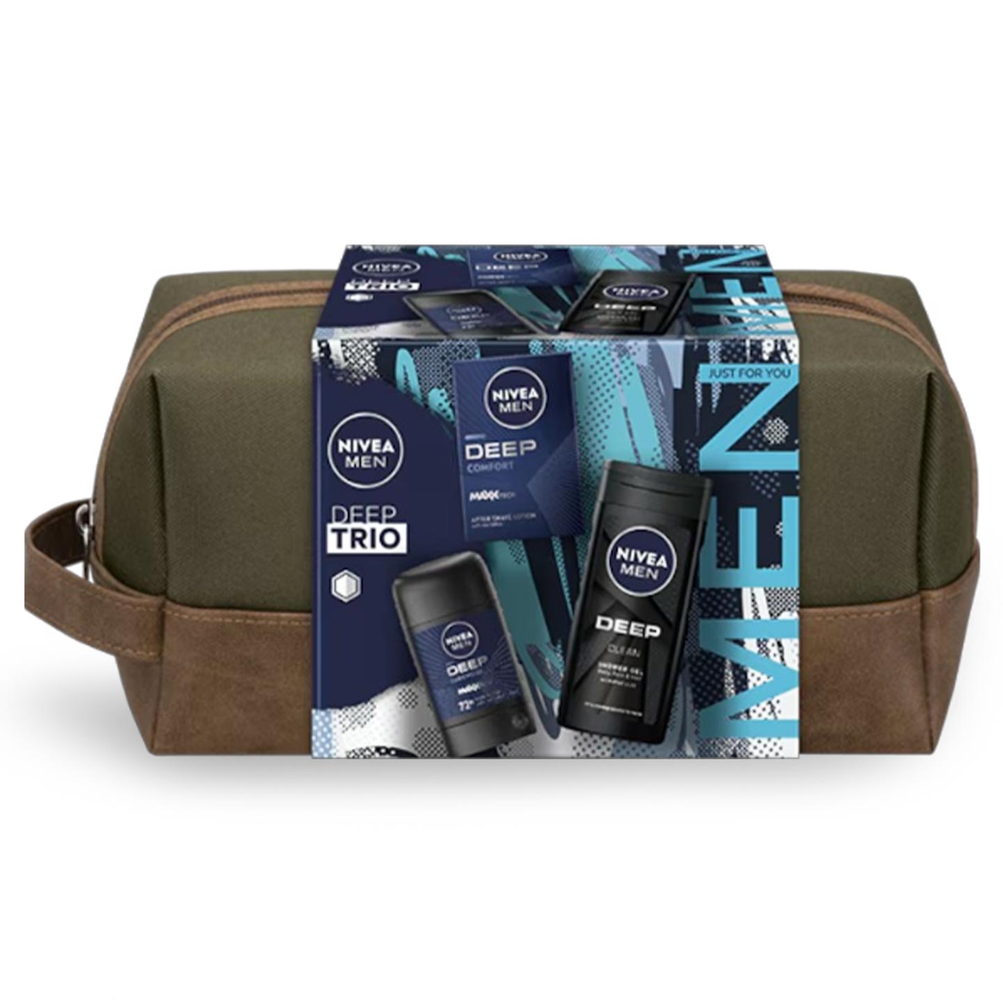 Set cadou Nivea Deep, loțiune după ras, 100ml + gel de duș, 250ml + deodorant stick, 50ml
