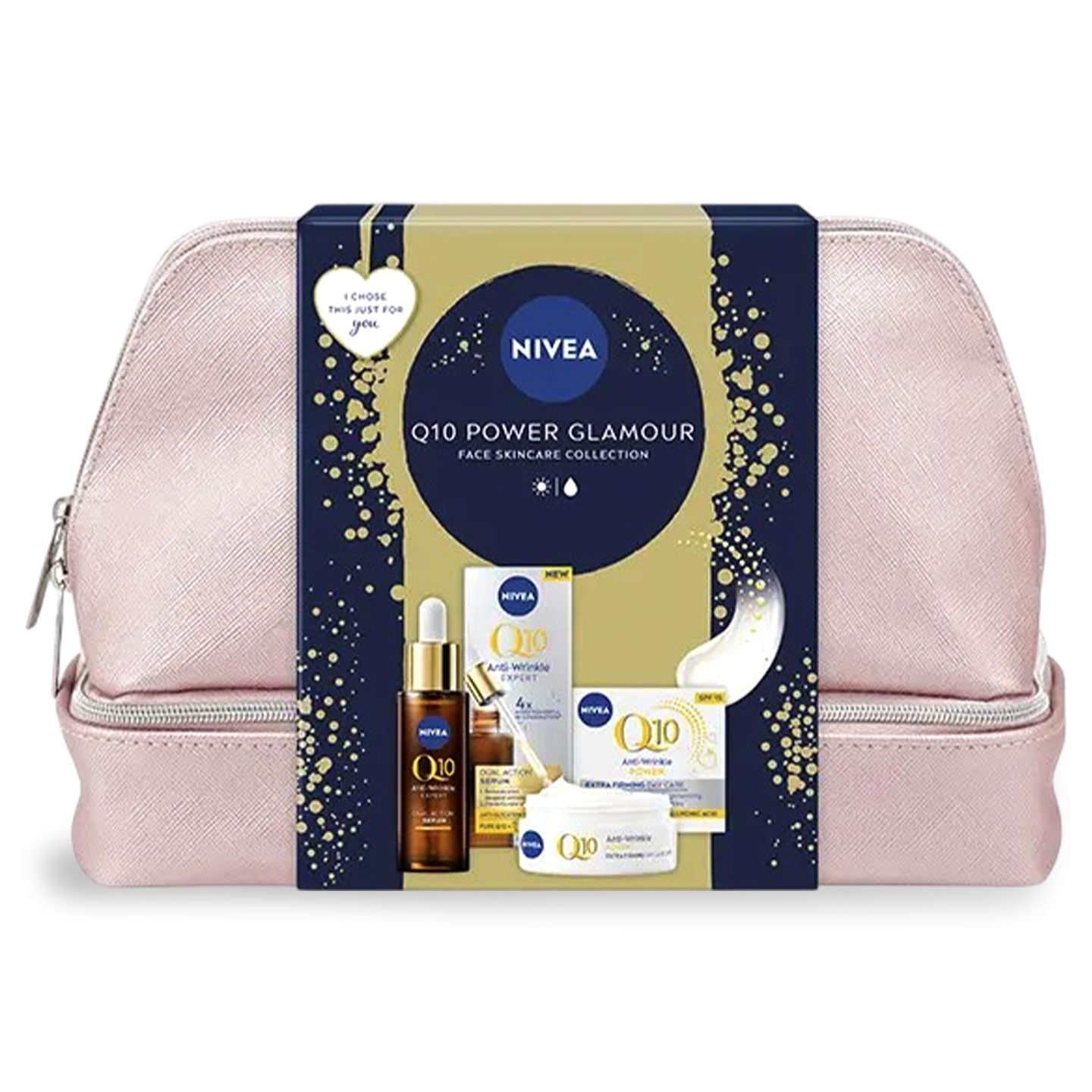 Set cadou Nivea Q10: crema anti-rid de zi SPF 15, 50ml + serum dual-action anti-age si anti-glycation, 30ml