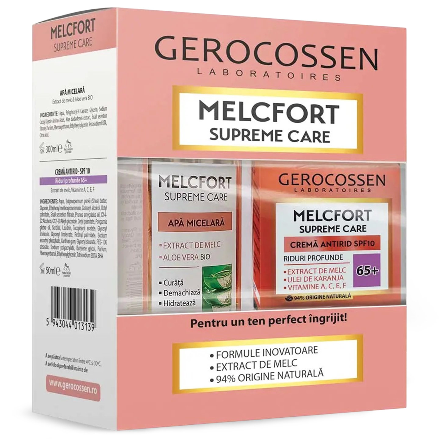 Set cadou Gerocossen, cremă antirid +65, 50ml + apă micelară 300ml