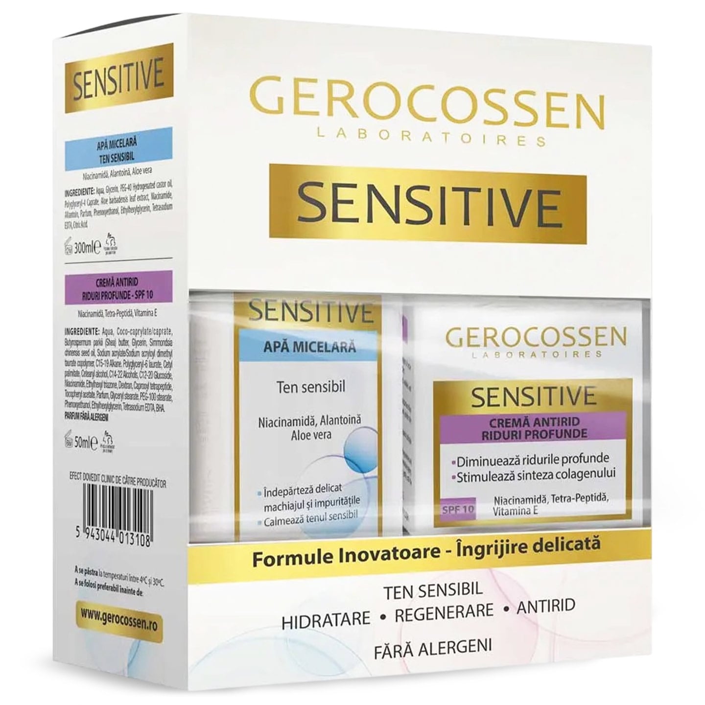  Set cadou Sensitive Gerocossen, cremă antirid, 50ml + apă micelară 300ml