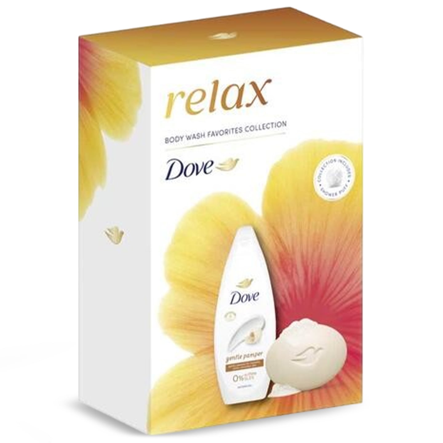 Set cadou Dove Relax, gel de duș 250ml + săpun 90g + burete duș