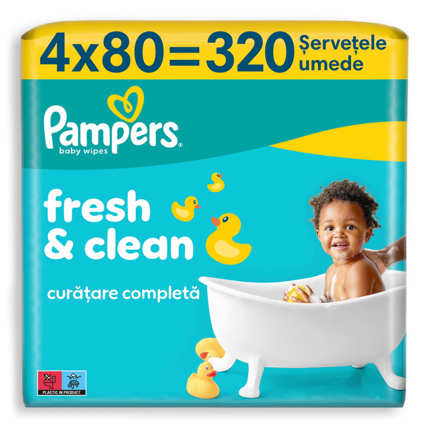 Șervețele umede Pampers Fresh Clean, 4 pachete x 80buc., 320 buc.