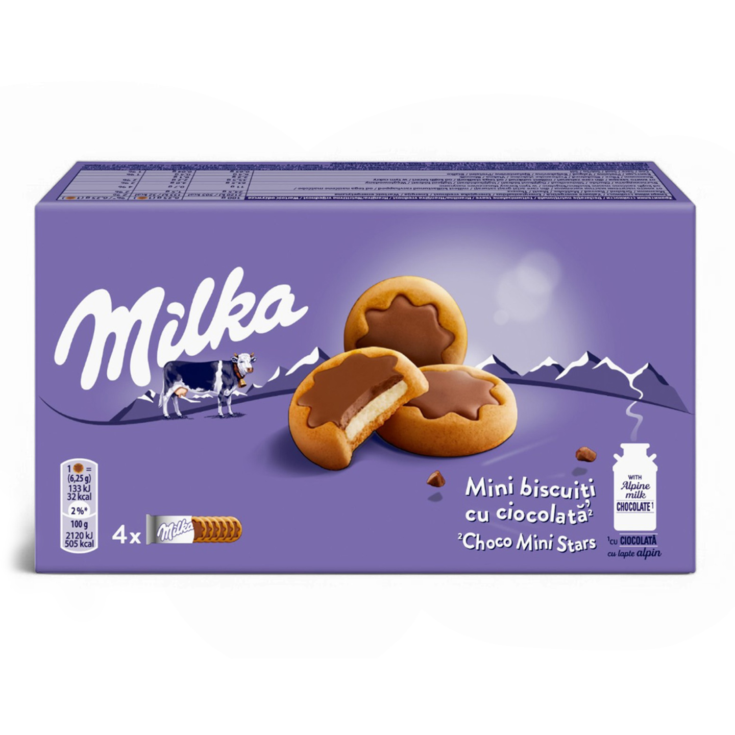 Biscuiți cu cremă de lapte, Choco Mini Stars, Milka, 150g