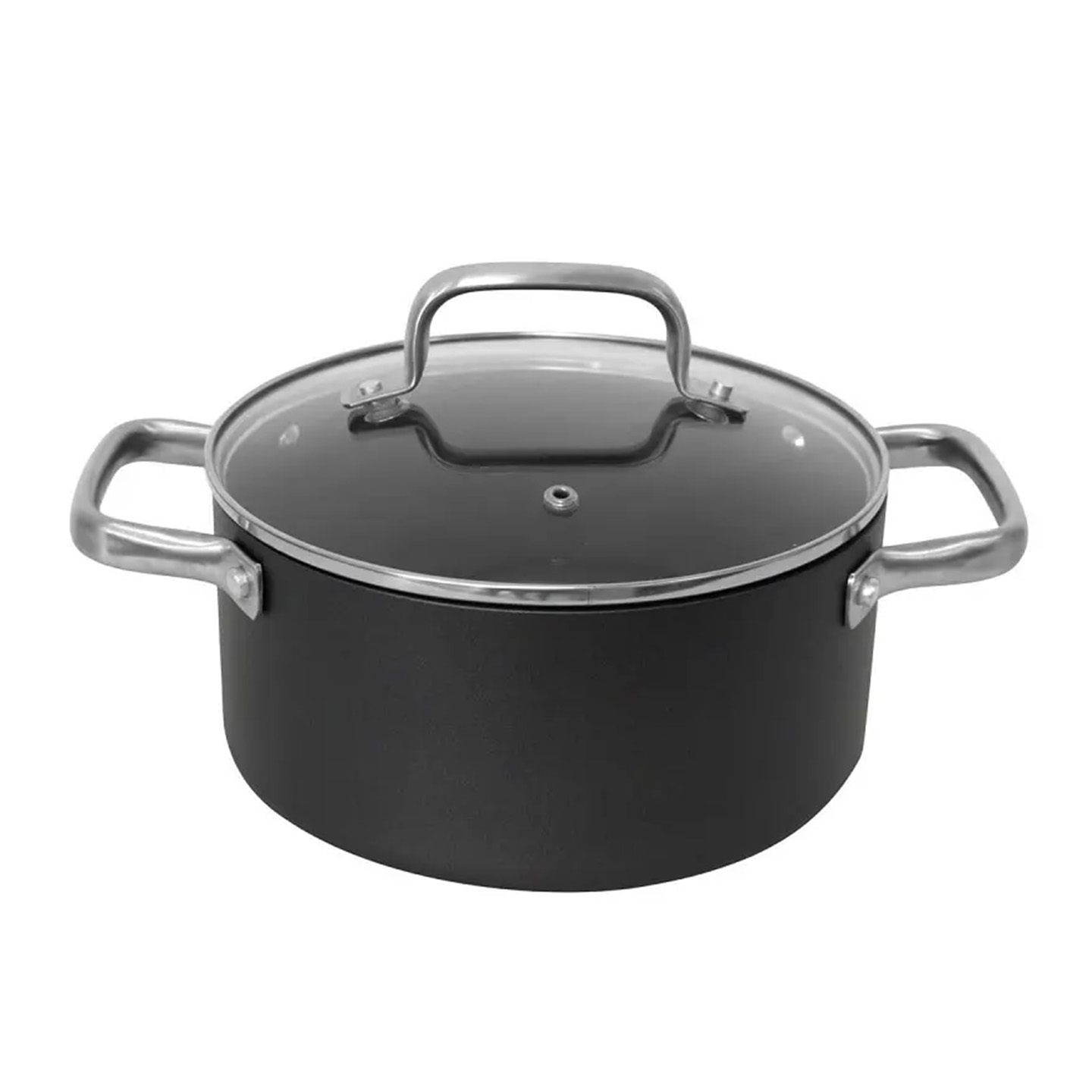 Oală cu capac Carrefour Home, aluminiu forjat/sticlă, 7.4L, 28cm, negru
