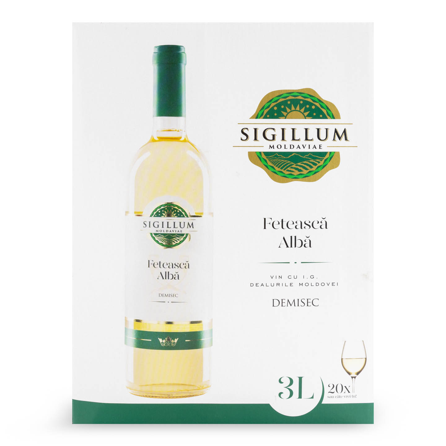 Vin cutie bag in box Fetească Albă demisec Sigilium Moldavie, 3 L