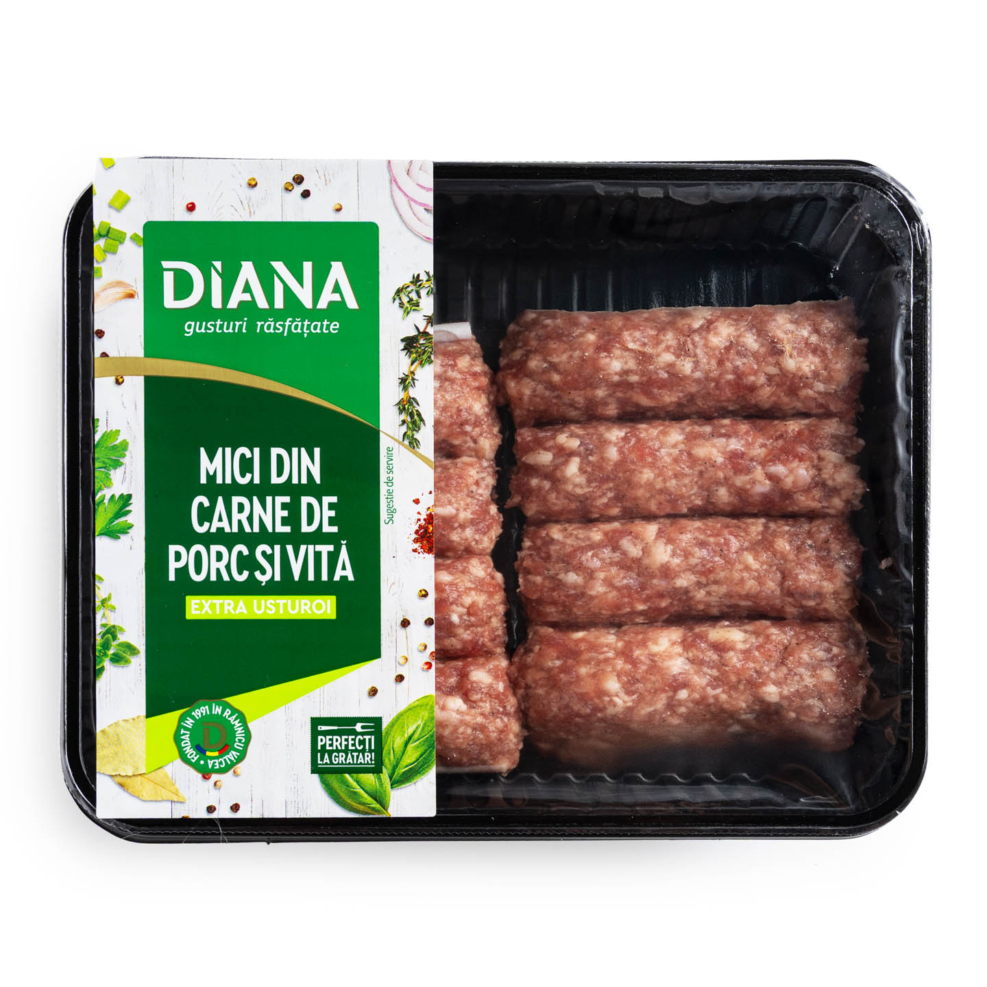 Mici din carne de porc și vită cu extra usturoi, Diana 500g