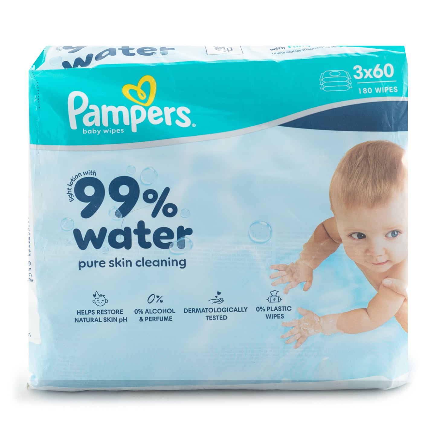 Șervețele umede cu loțiune ușoară, 99% Water Pampers 3 pachete x 60 buc. 