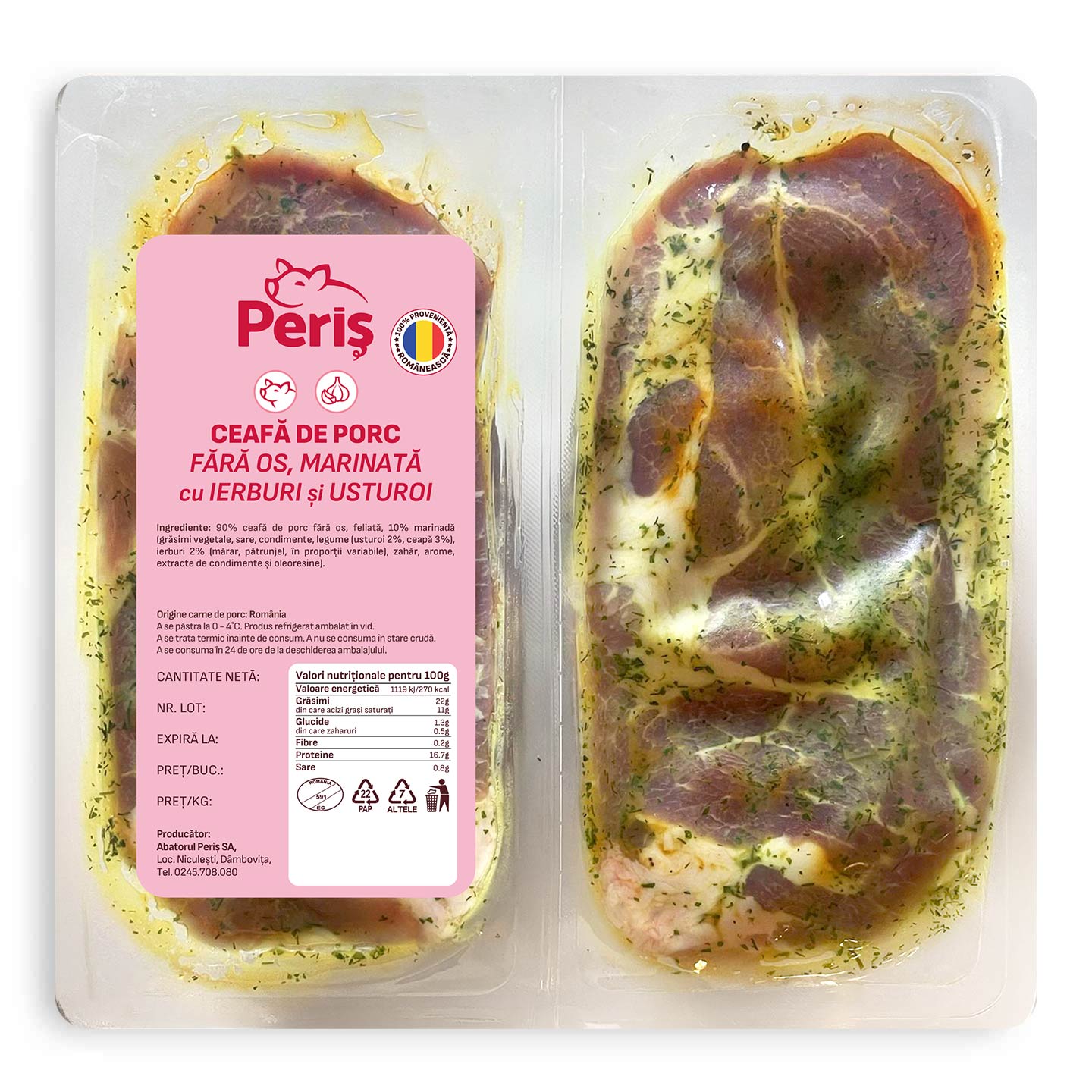 Ceafă marinată cu ierburi și usturoi dezosată Periș 400g