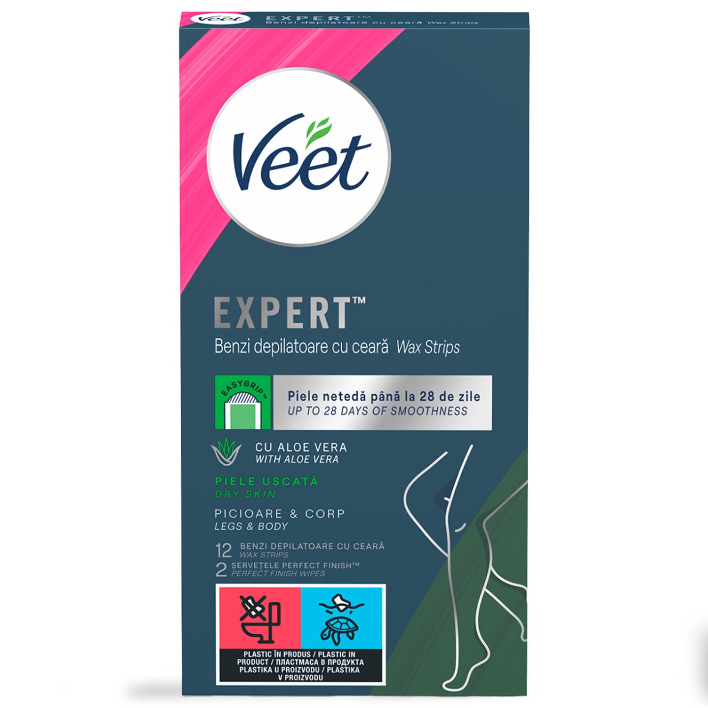 Benzi de ceară depilatoare toate tipurile de piele / piele sensibilă Veet Expert Corp 12buc.