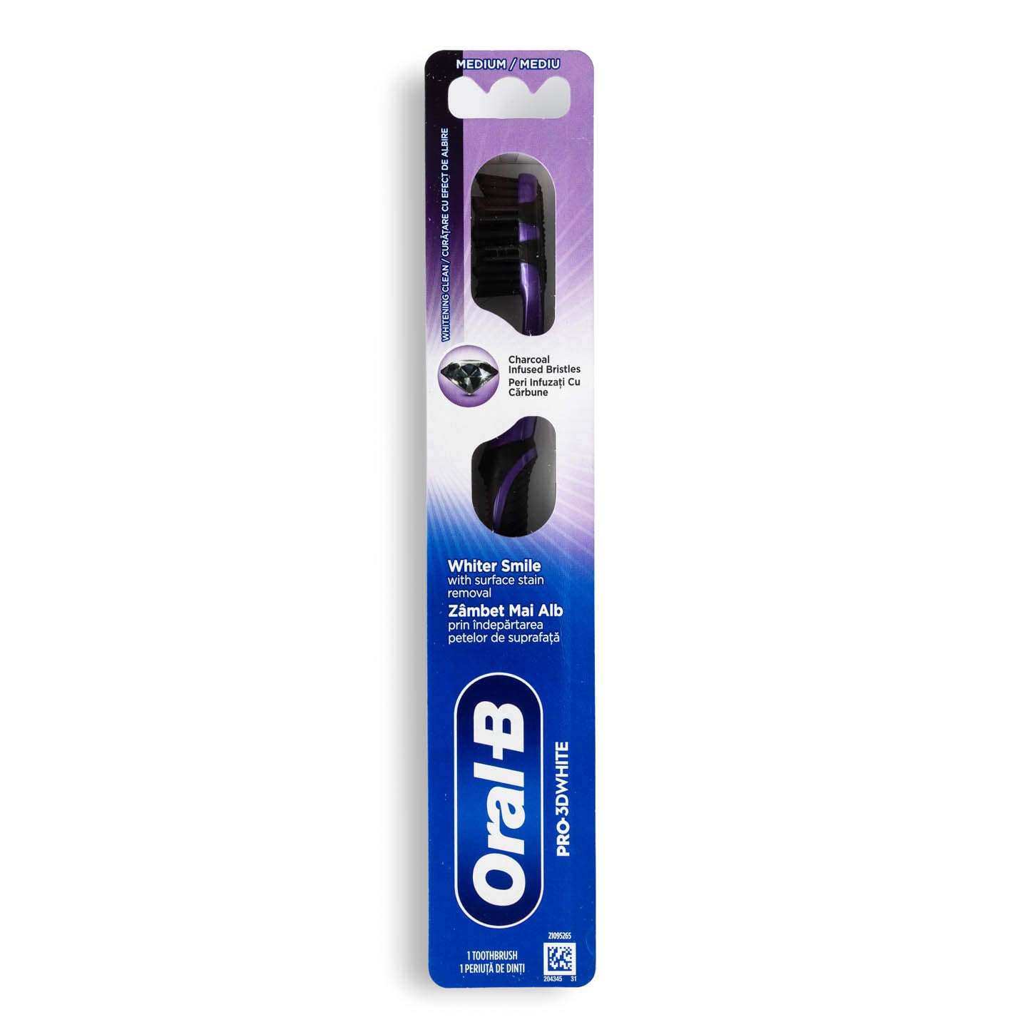 Periută manuală  Pro-3DWhite Charcoal, Peri de duritate medie, Oral-B 1buc.