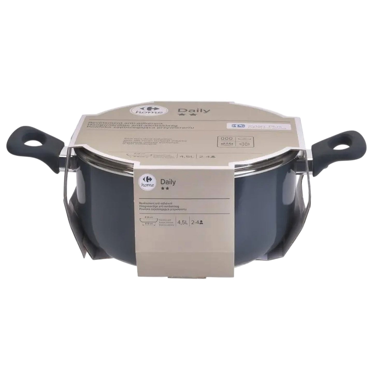 Cratiță cu capac Carrefour Home, aluminiu/sticlă, 24 cm, 4.5 L
