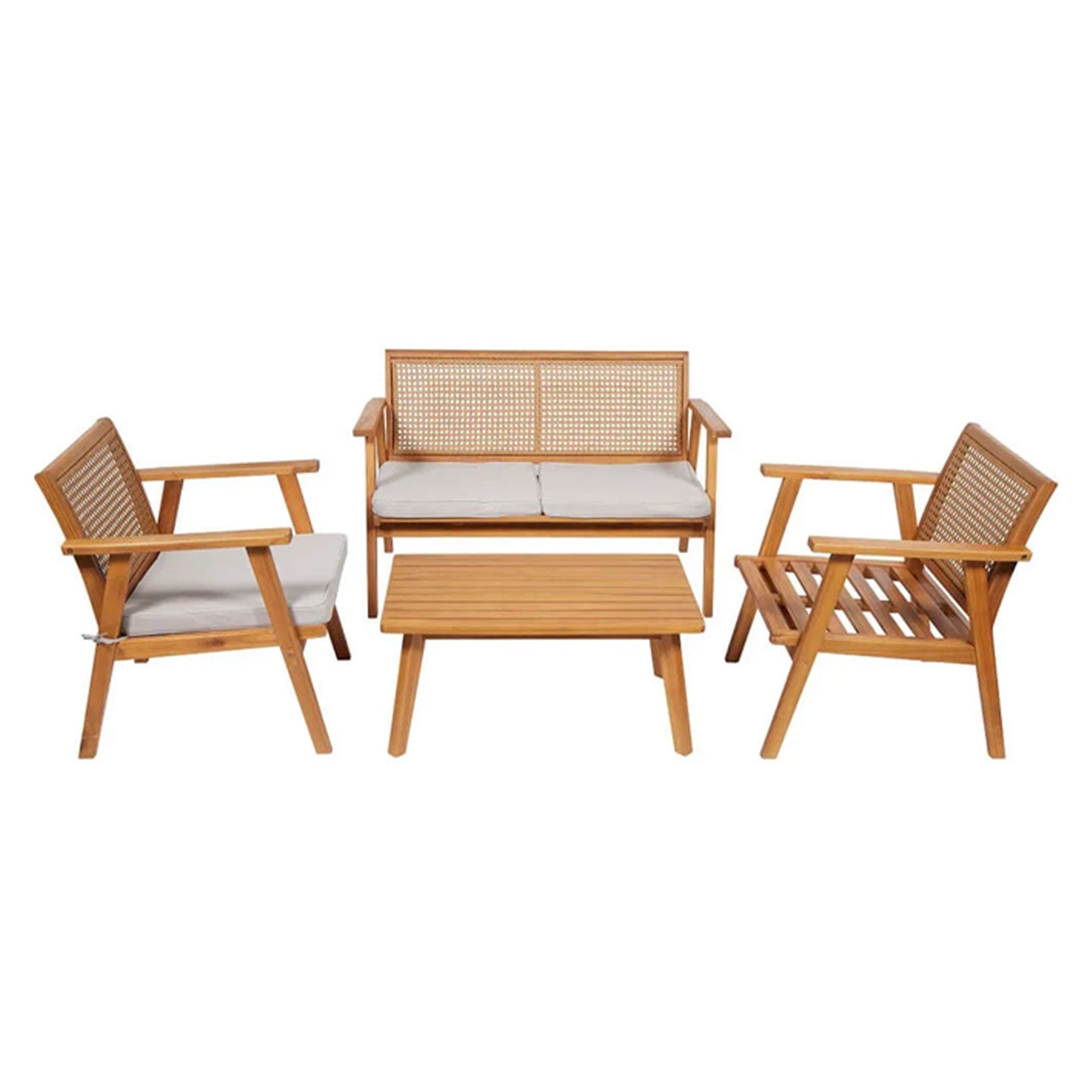 Set mobilier gradină Tana, lemn/poliester, 4 piese, bej/alb