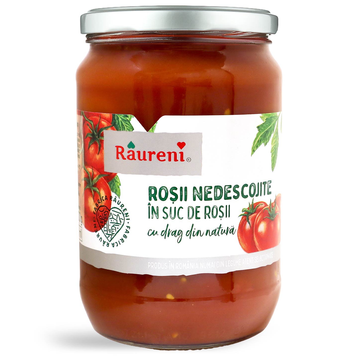 Roșii nedescorjite în suc de roșii Râureni 700g