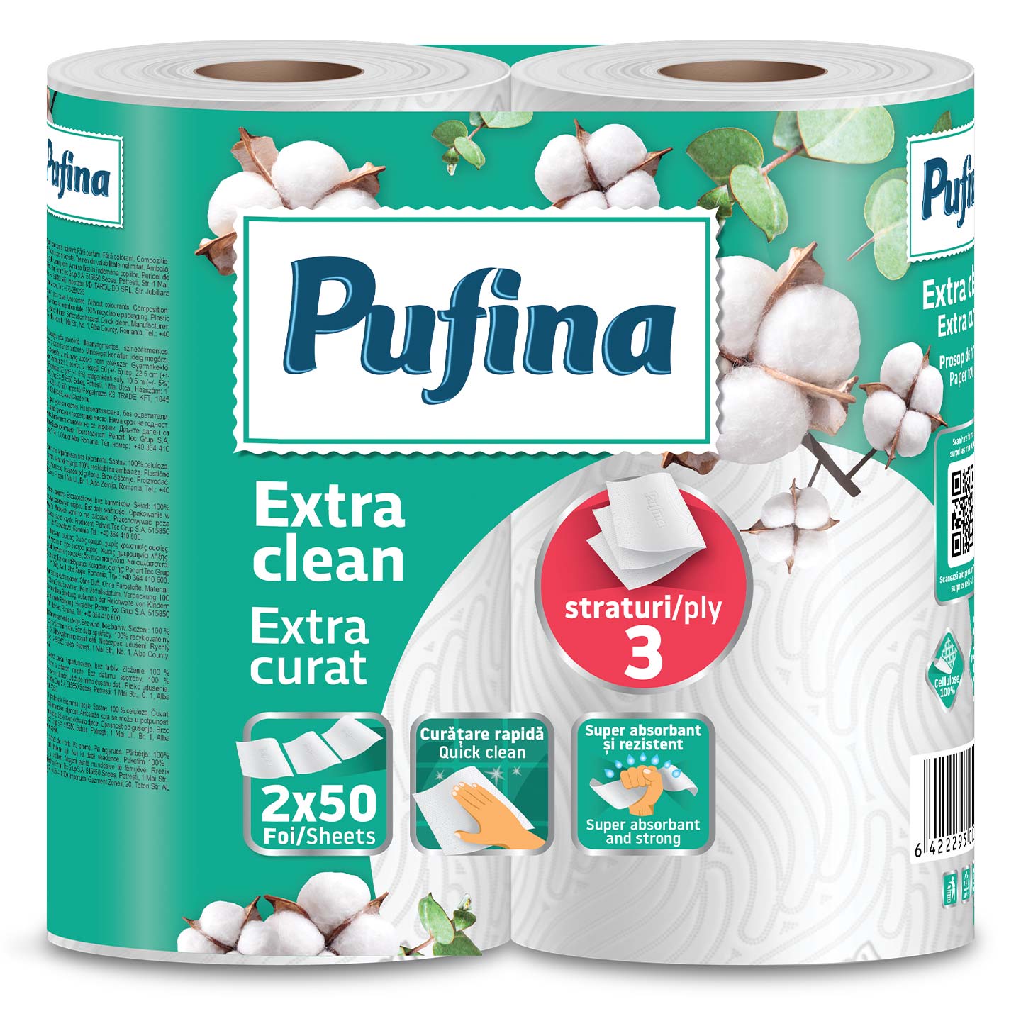 Prosop de bucătărie extra 2 role 3 straturi Pufina