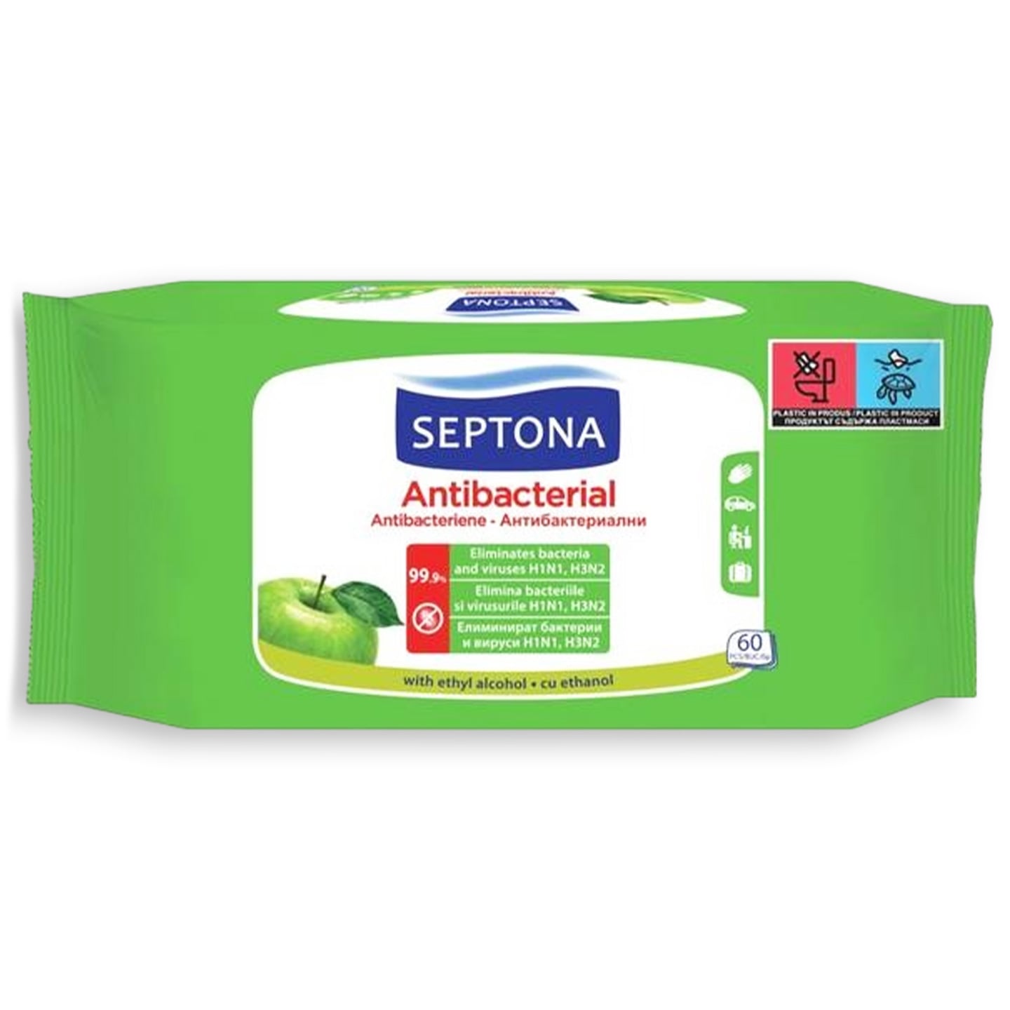 Septona șervețele antibacteriene cu măr verde 60buc.