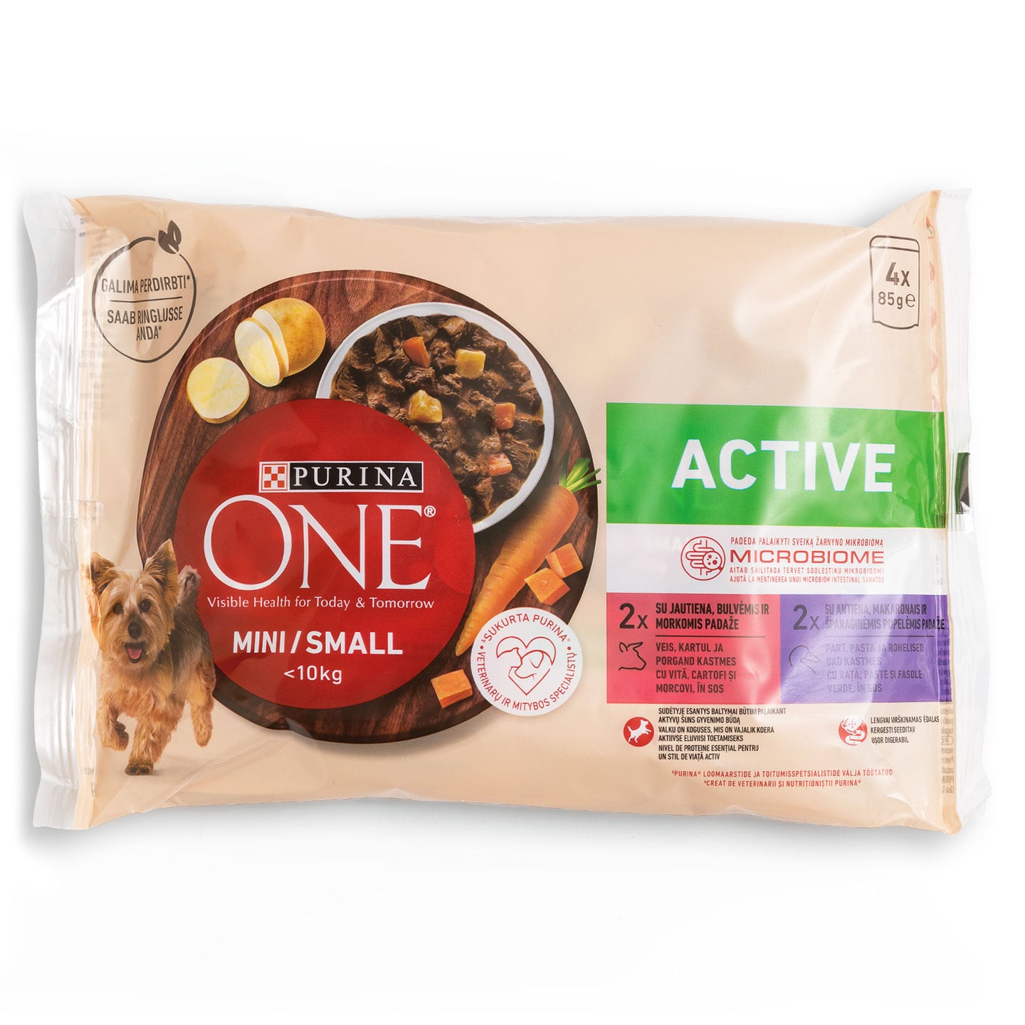 Hrană umedă pentru câini adulți Purina One Mini Activ, 4x85g, diverse sortimente