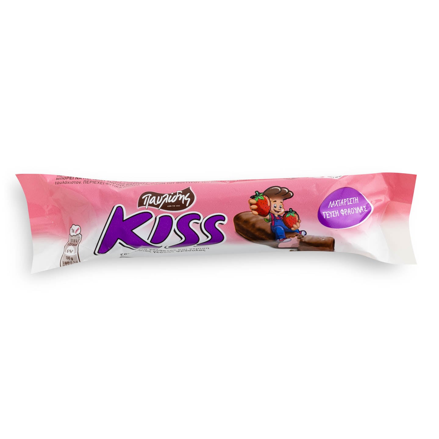 Baton de ciocolată cu căpșuni Kiss, 27.5g