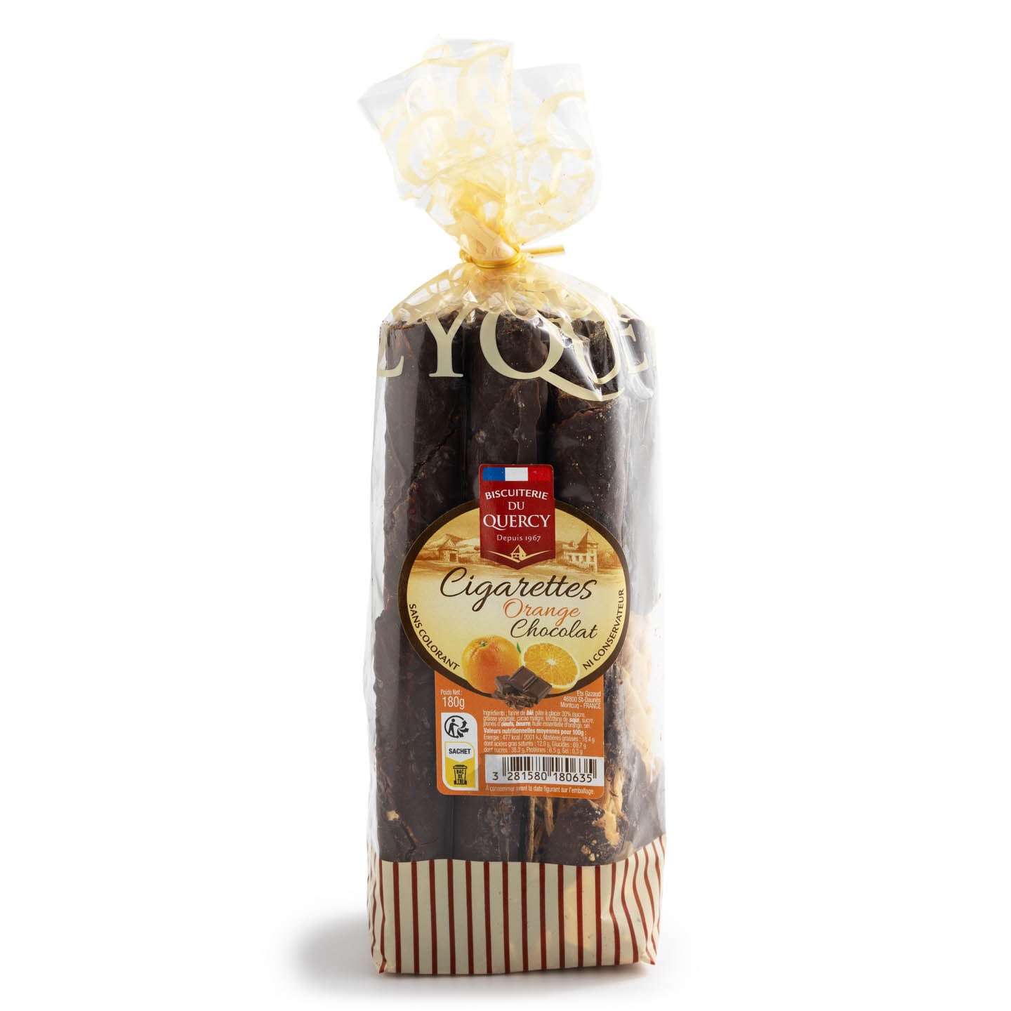 Napolitane “țigarete” cu glazură de ciocolată și aromă de portocale, Biscuiterie du Quercy, 180g