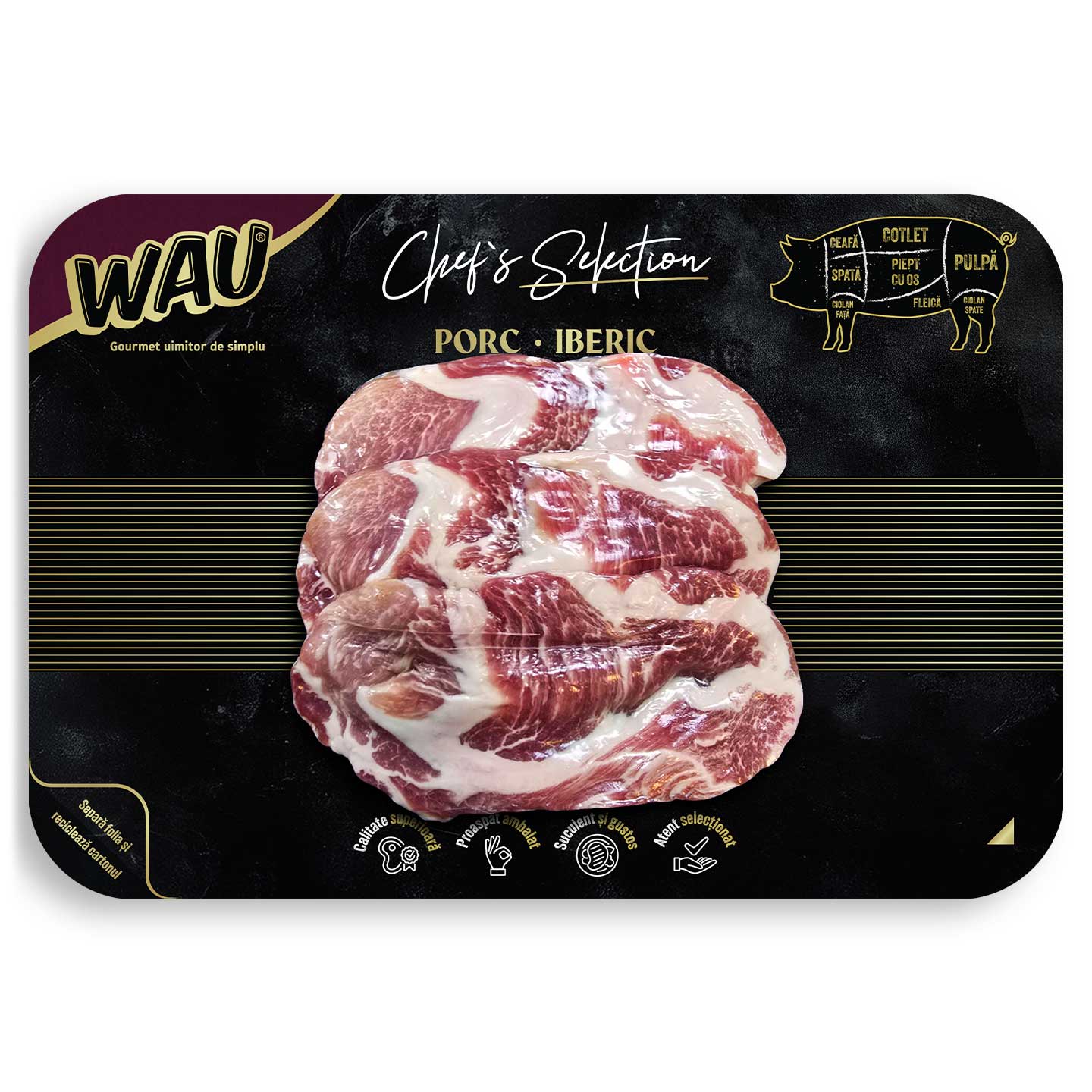 Ceafă de porc iberic fără os feliată Wau per 100g