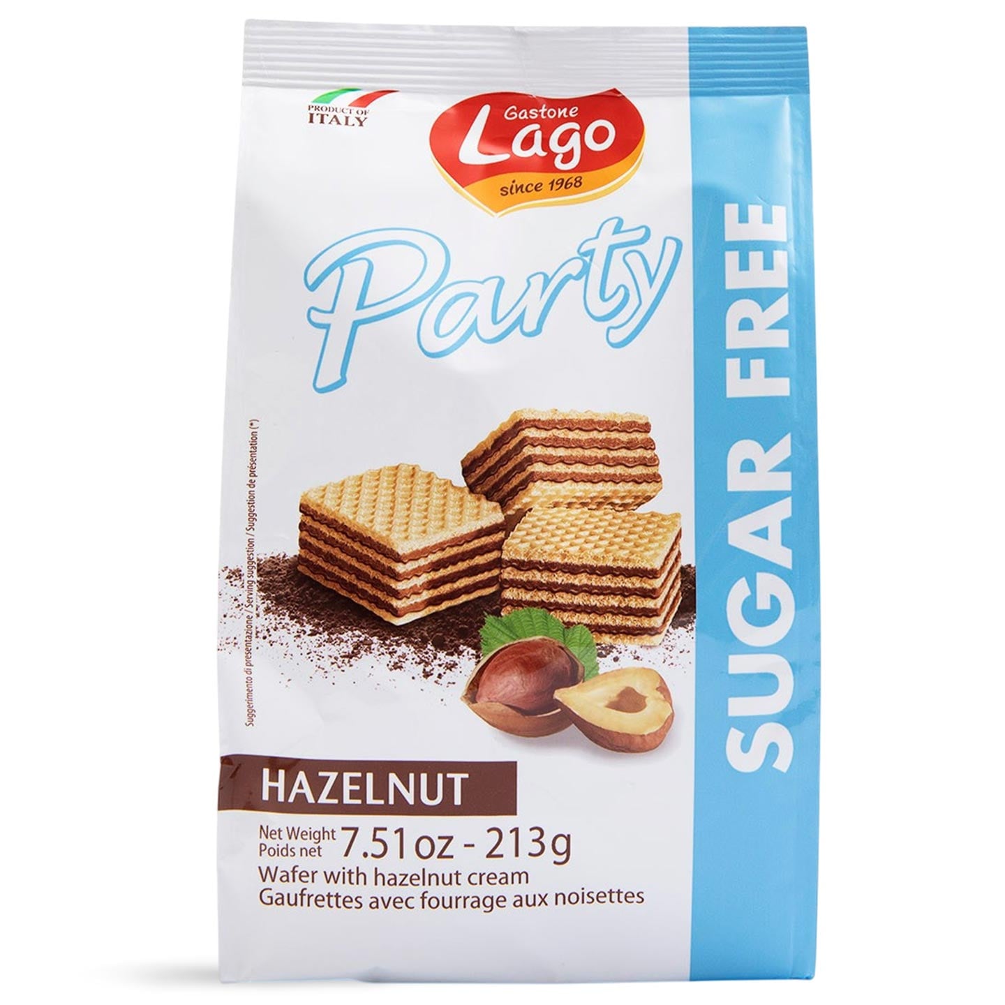 Napolitane cu cremă de alune / cacao fără zahăr Lago, 213 g