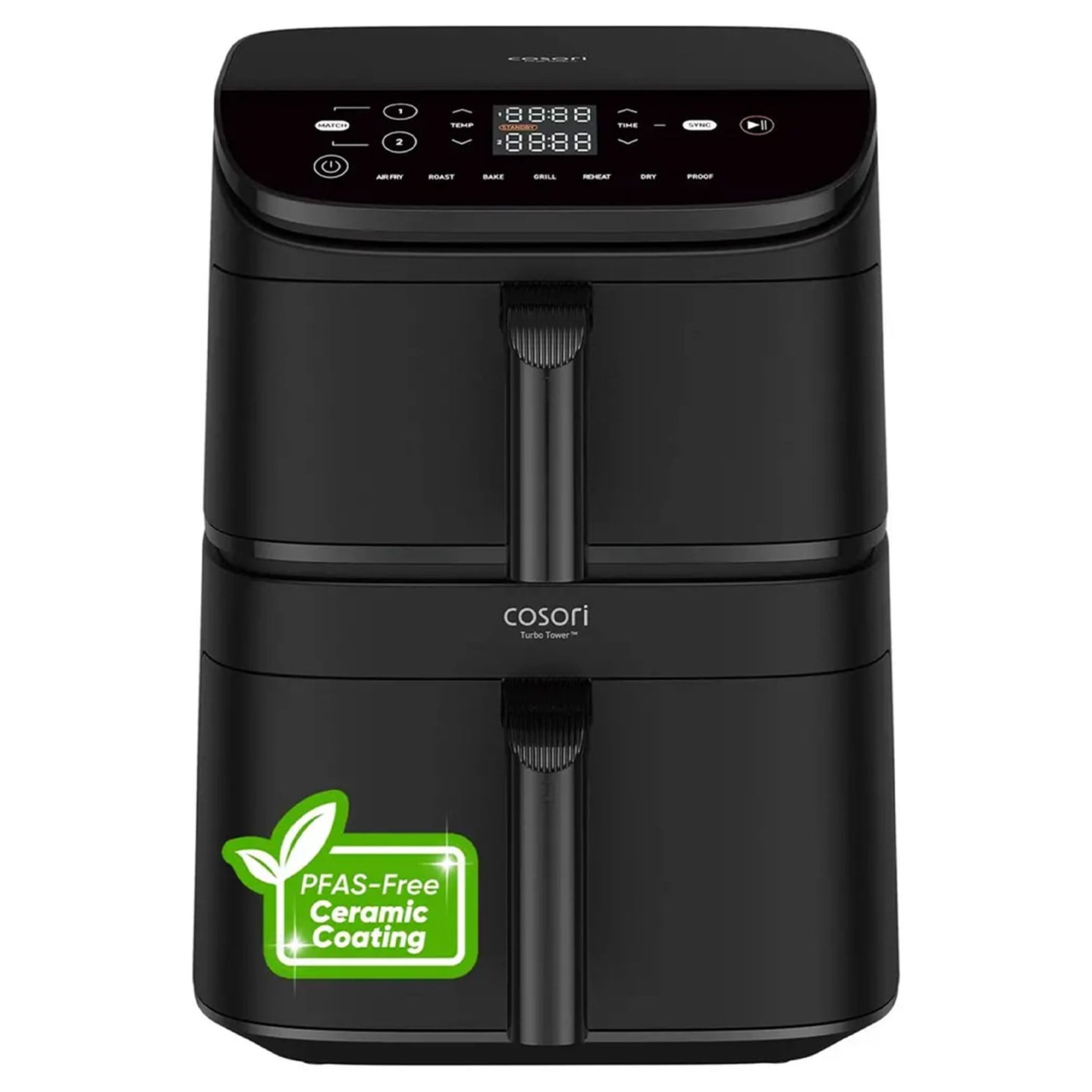Friteuză cu aer cald COSORI Turbo Tower, PFAS Free, Invelis ceramic, 10.8 litri, 7 programe, 2630 W, negru