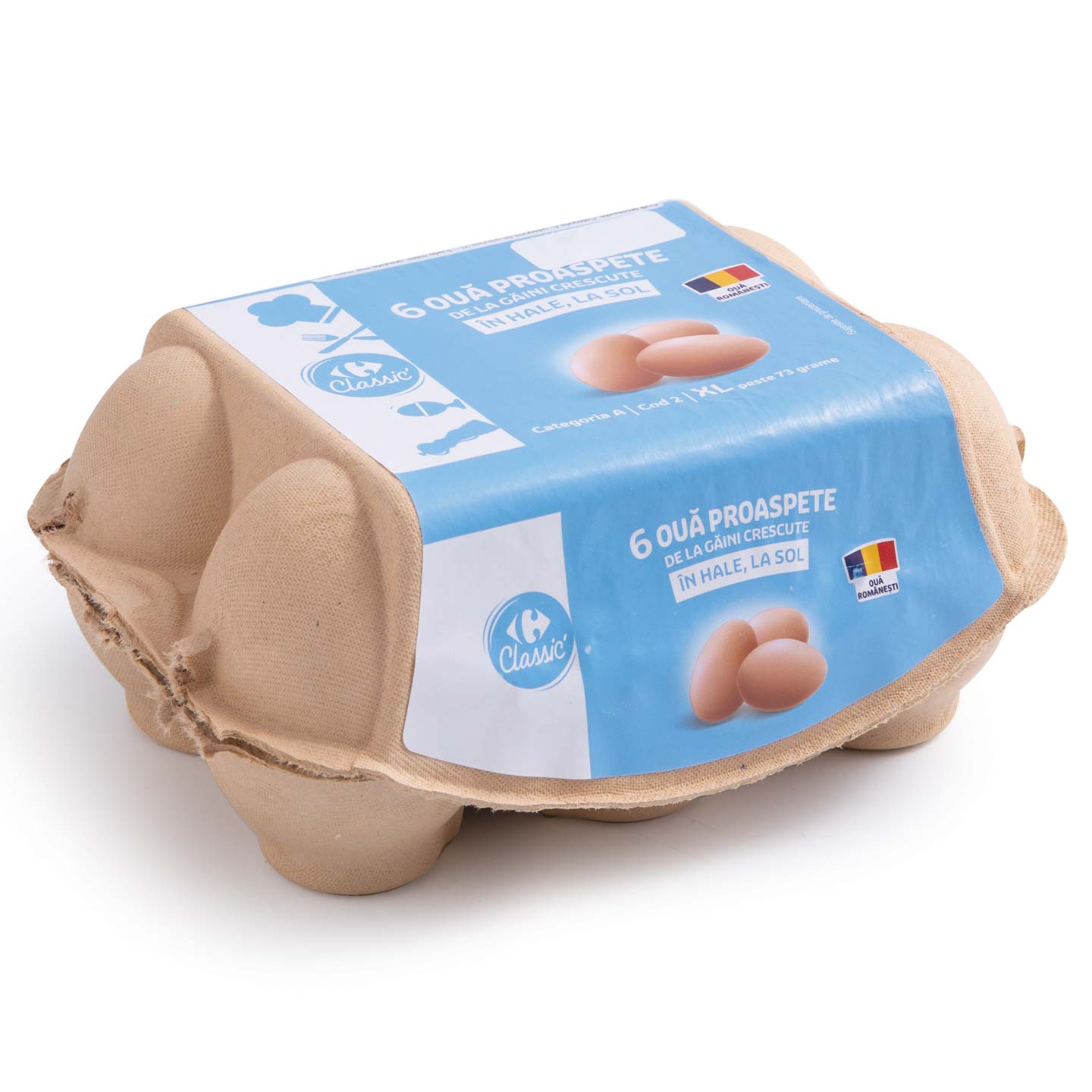Ouă mărimea Xl cod 2 de la găini crescute la sol Carrefour Classic 6buc.