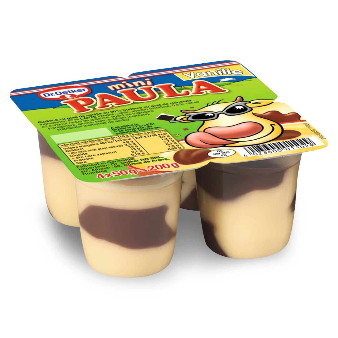 Budincă cu gust de vanilie și ciocolată, Paula Dr. Oetker 4x50 g
