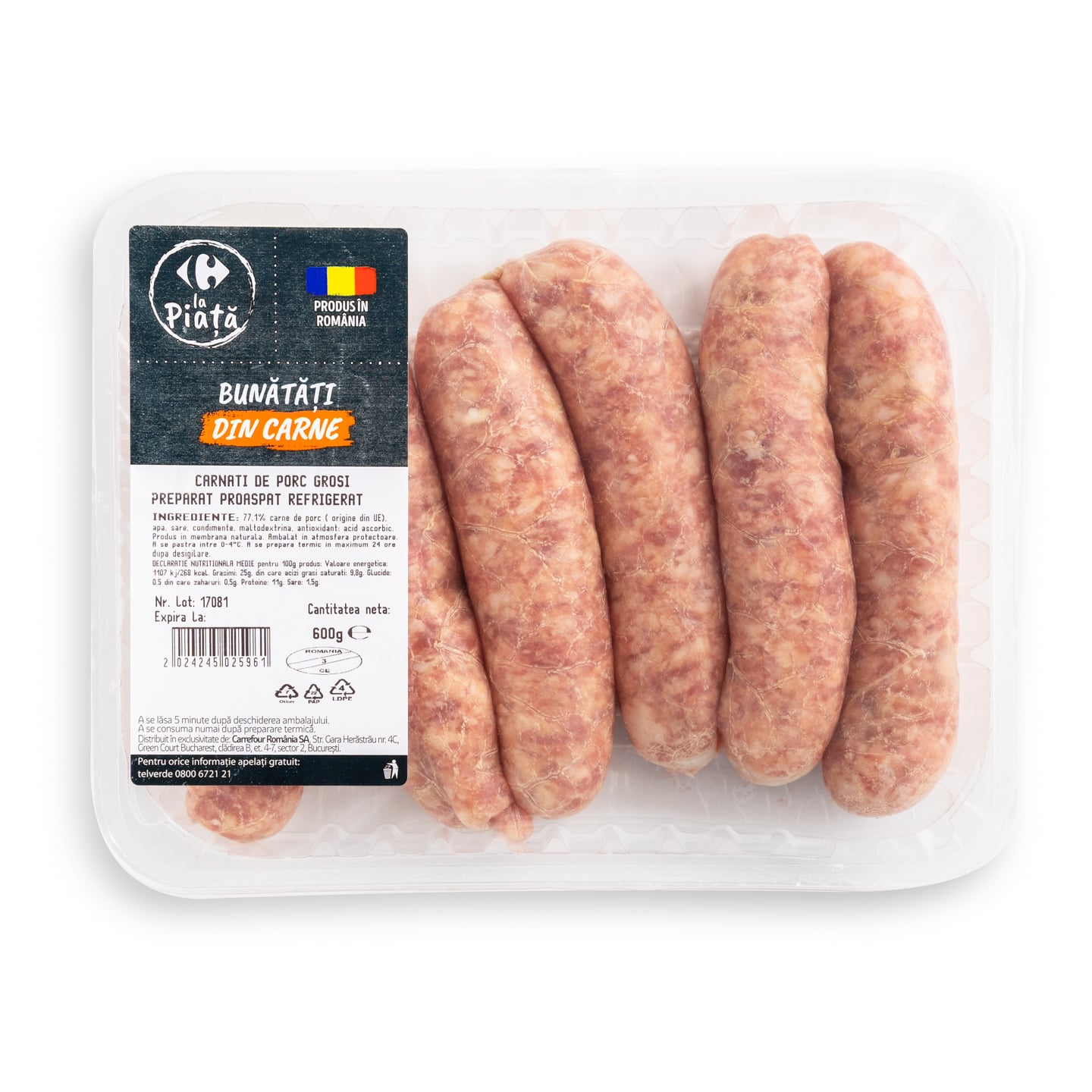 Cârnați groși de porc Carrefour La Piață 600g