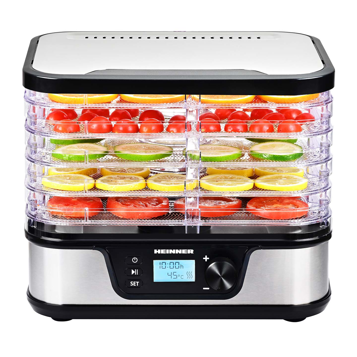 Deshidrator fructe și legume Heinner EliteDry HFD-K380DSS, 320-380 W, negru / argintiu
