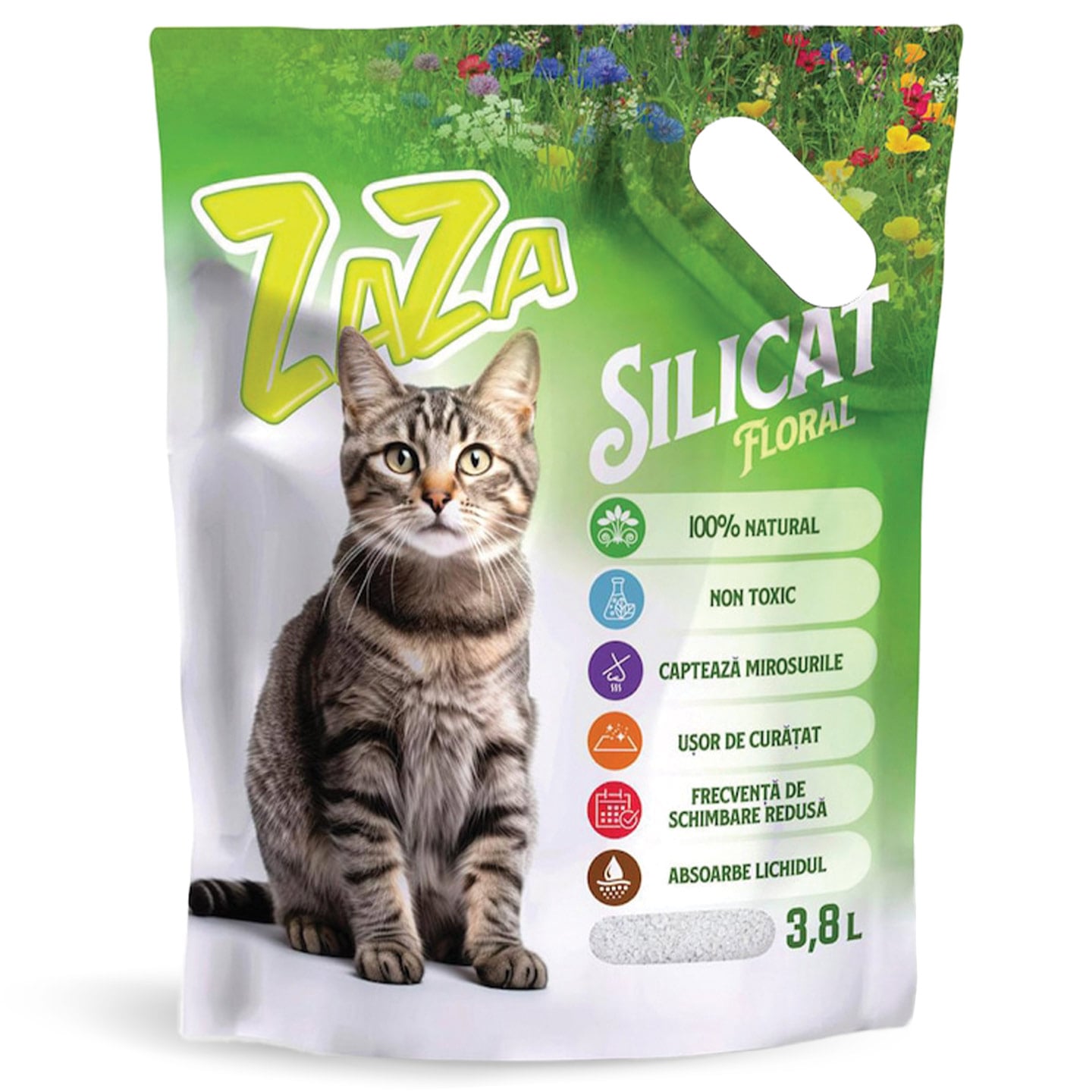 Asternut silicat pentru pisici Floral / Lavandă Zaza 3.8 L