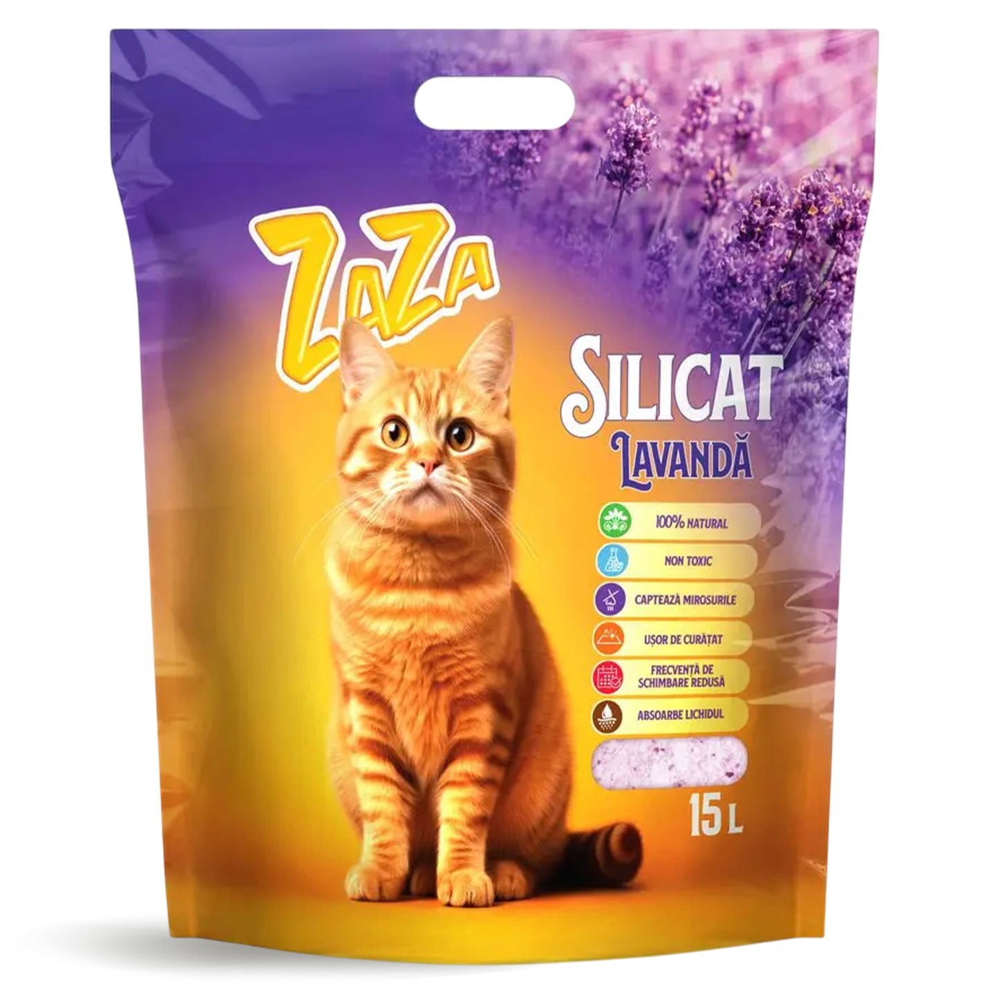 Așternut pentru pisici silicat, lavandă Zaza 15L