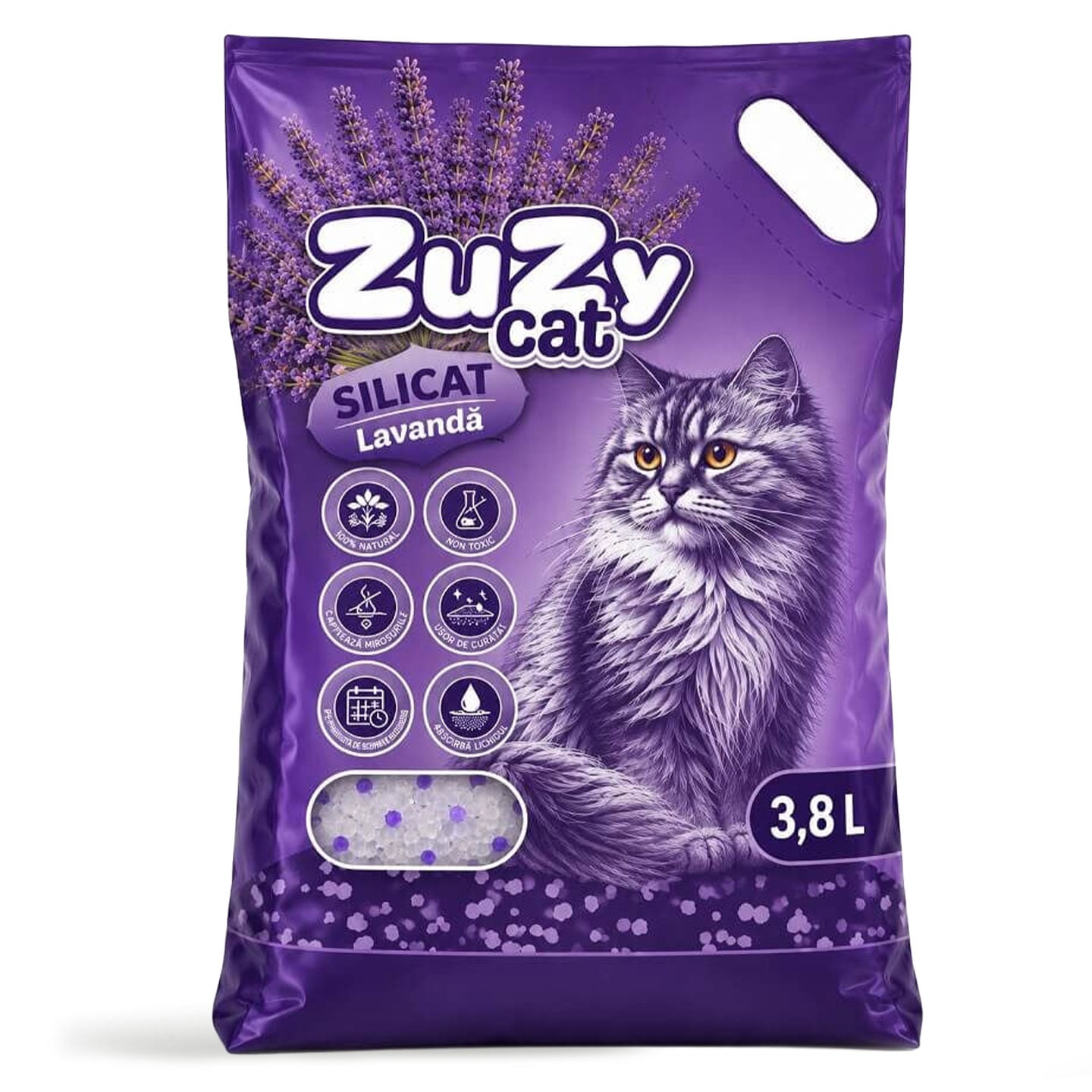 Asternut silicat pentru pisici Lavandă Zaza 3.8 L