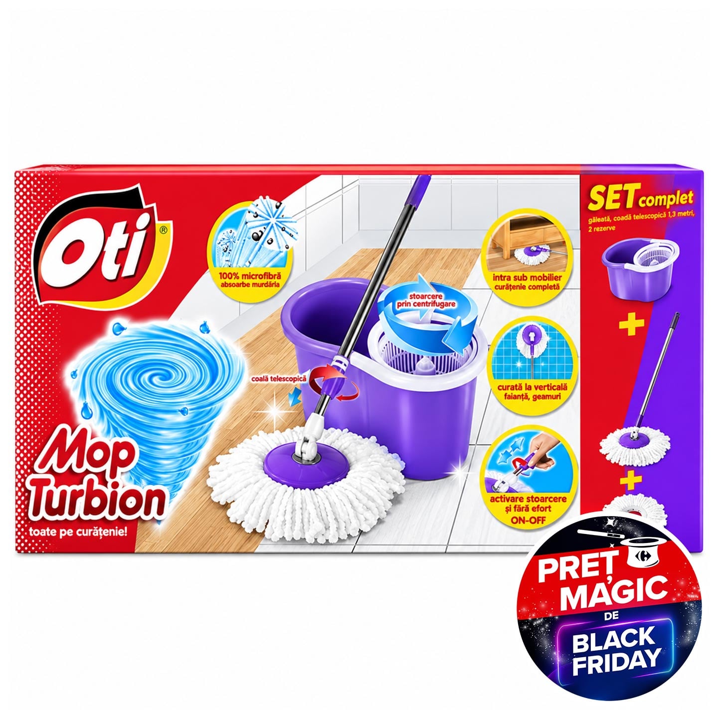 Set galeată cu centrifugă Mop Turbion Oti + 1 rezervă