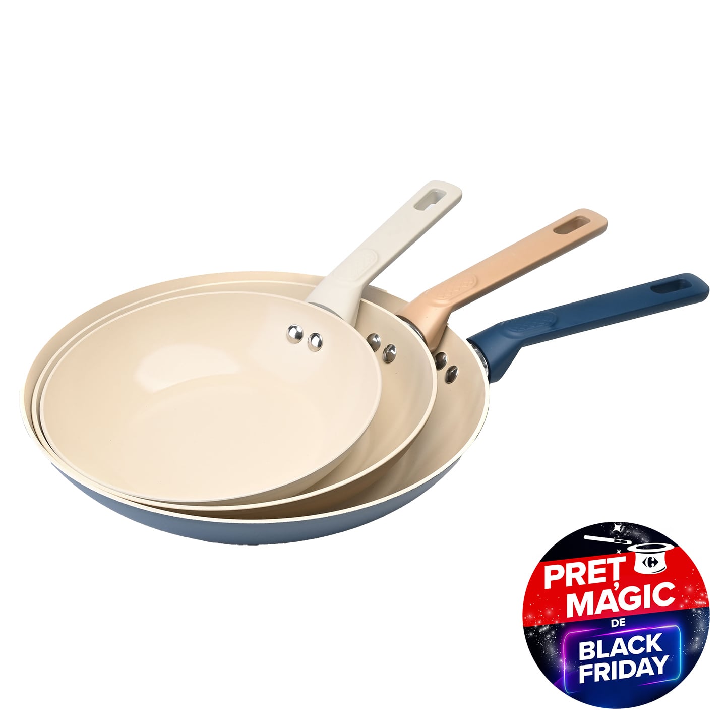 Set x3 tigăi din aluminiu forjat, Carrefour Home, 20/24/28 cm