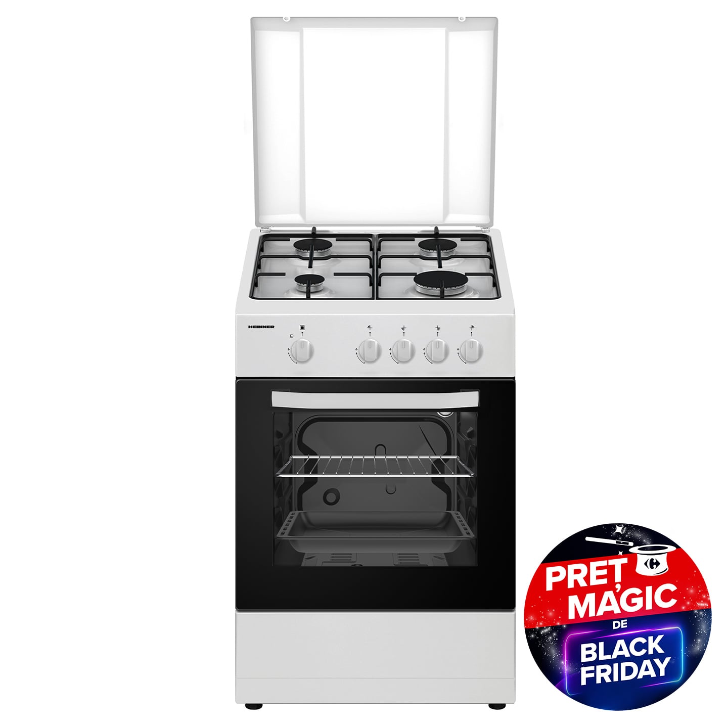 Aragaz pe gaz Heinner HFSC-SME50WH, 4 arzătoare, 50x50 cm, alb