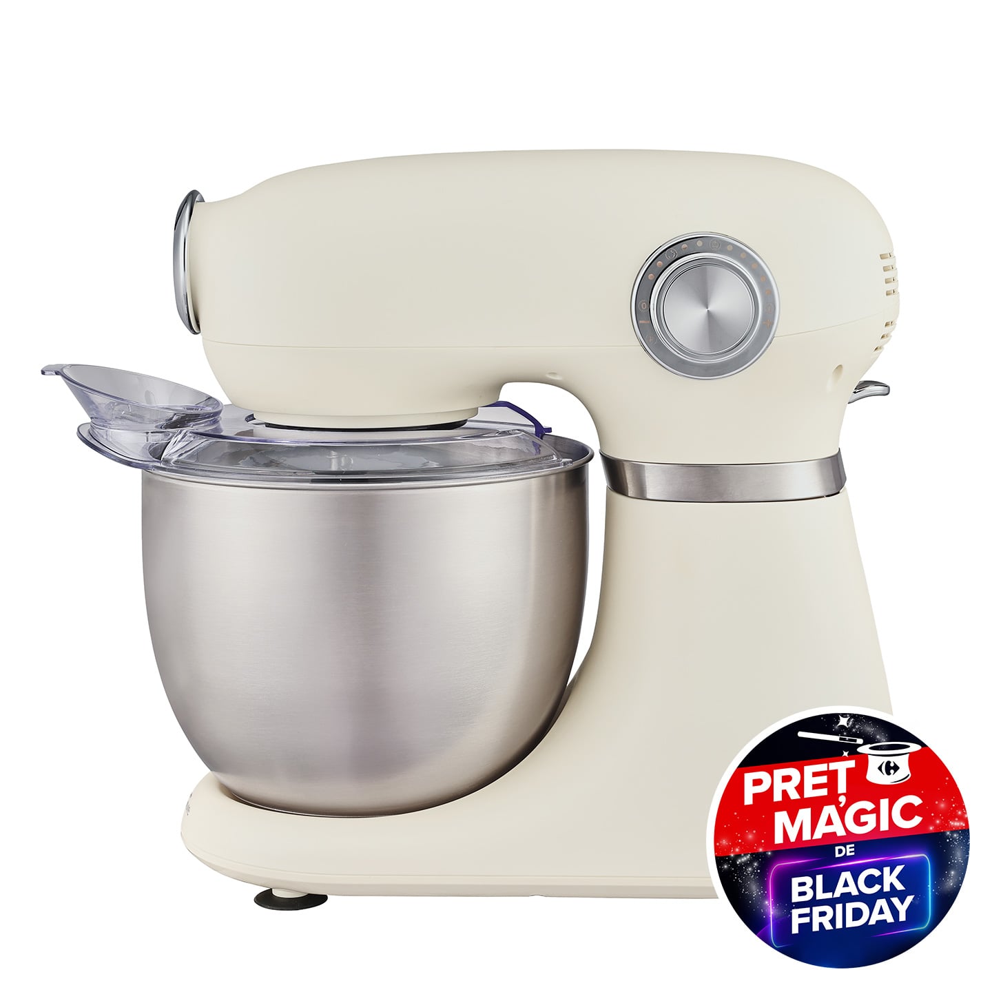 Mixer planetar Carrefour Home HSM1300C-25, 5 litri, 12 viteze, 1300 W, crem