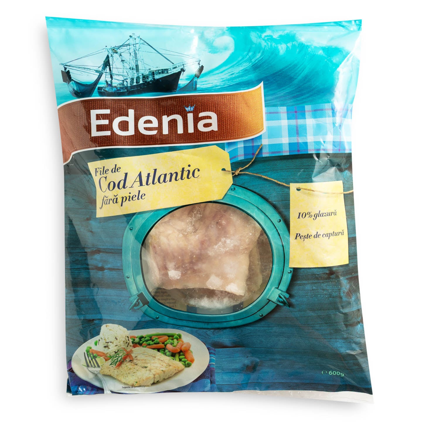 File de cod Atlantic congelat, fără piele, fără oase Edenia 600g 