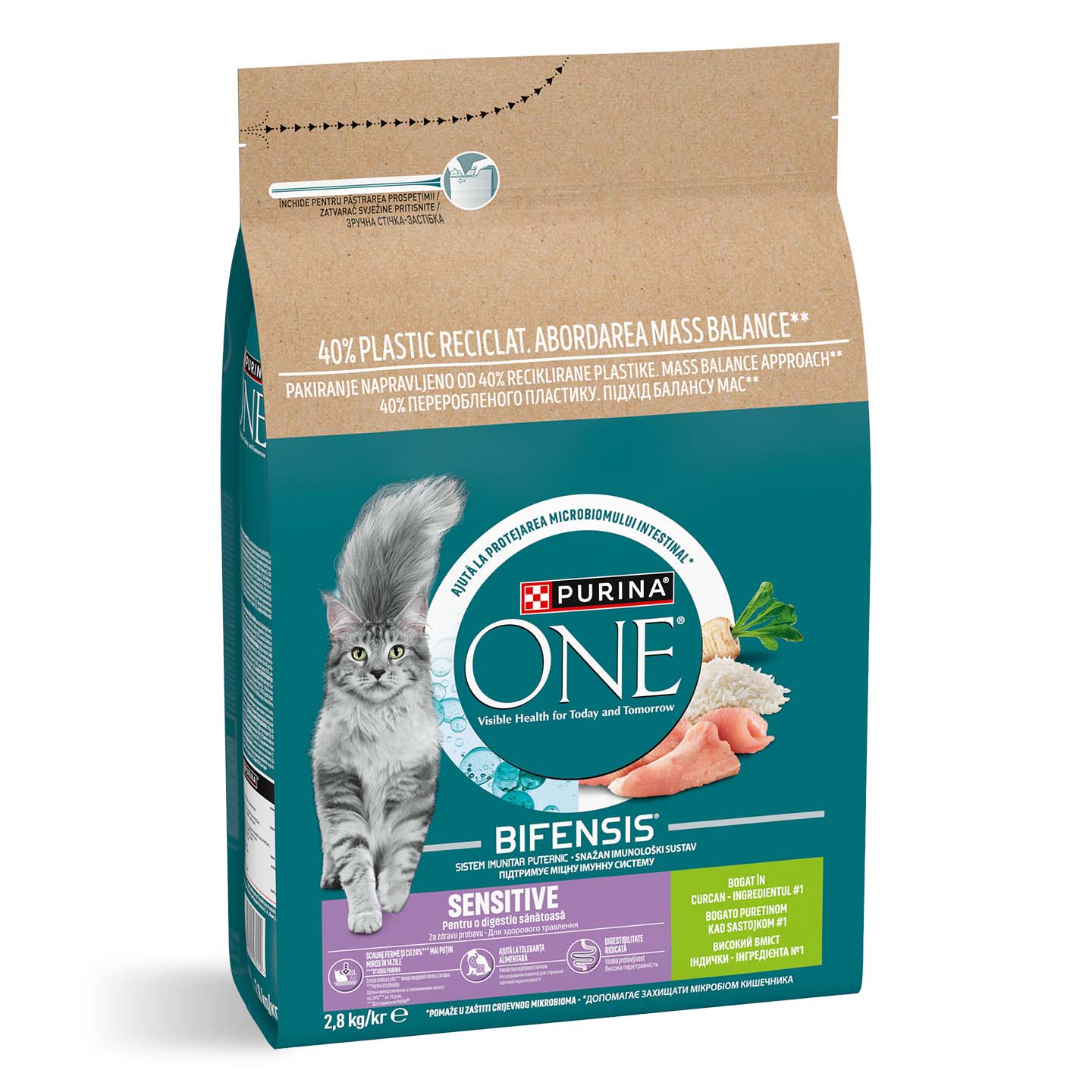 Hrană uscată pentru pisici cu orez și curcan, One Sensitive 2.8kg