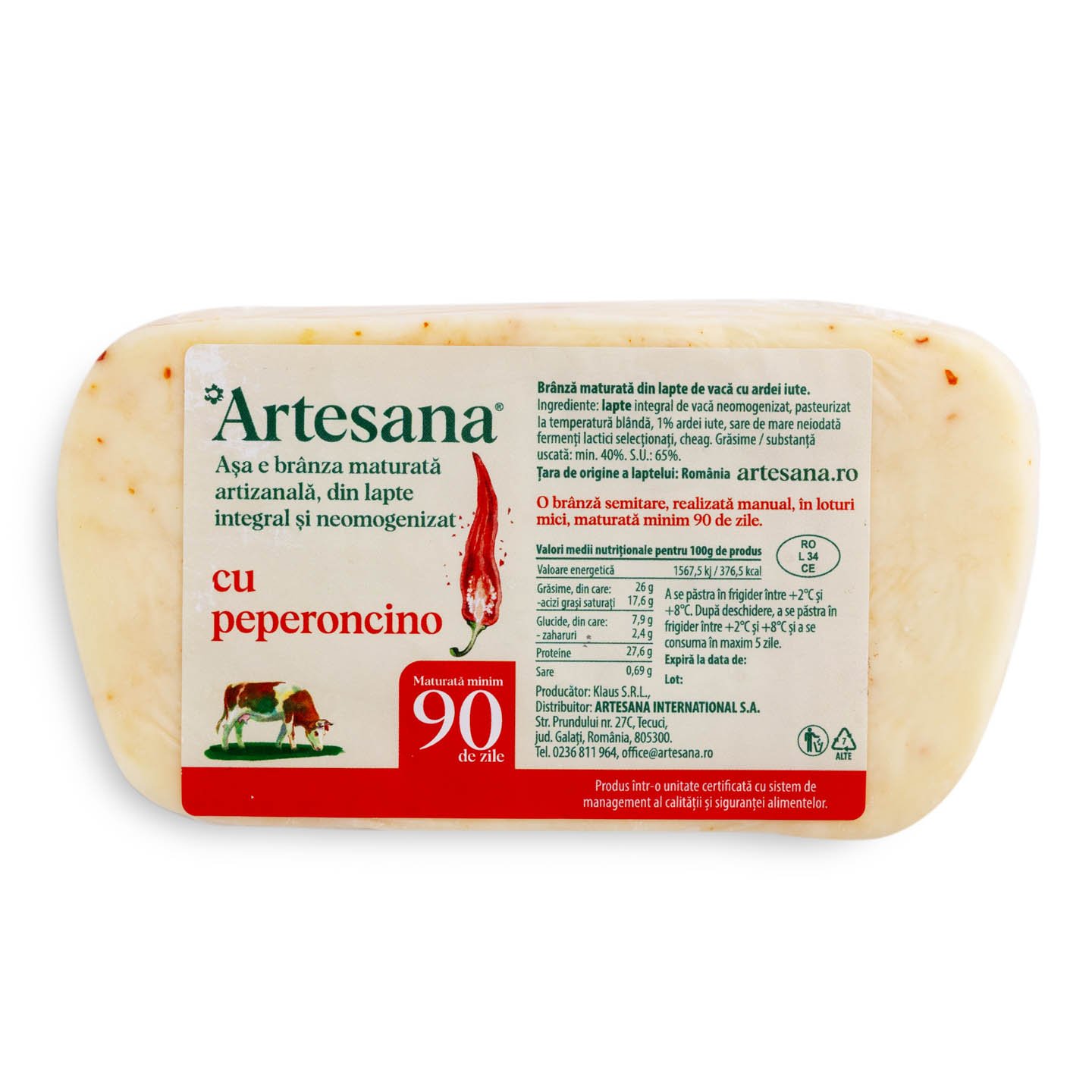Brânză maturată de vacă cu peperoncino Artesana per 100g