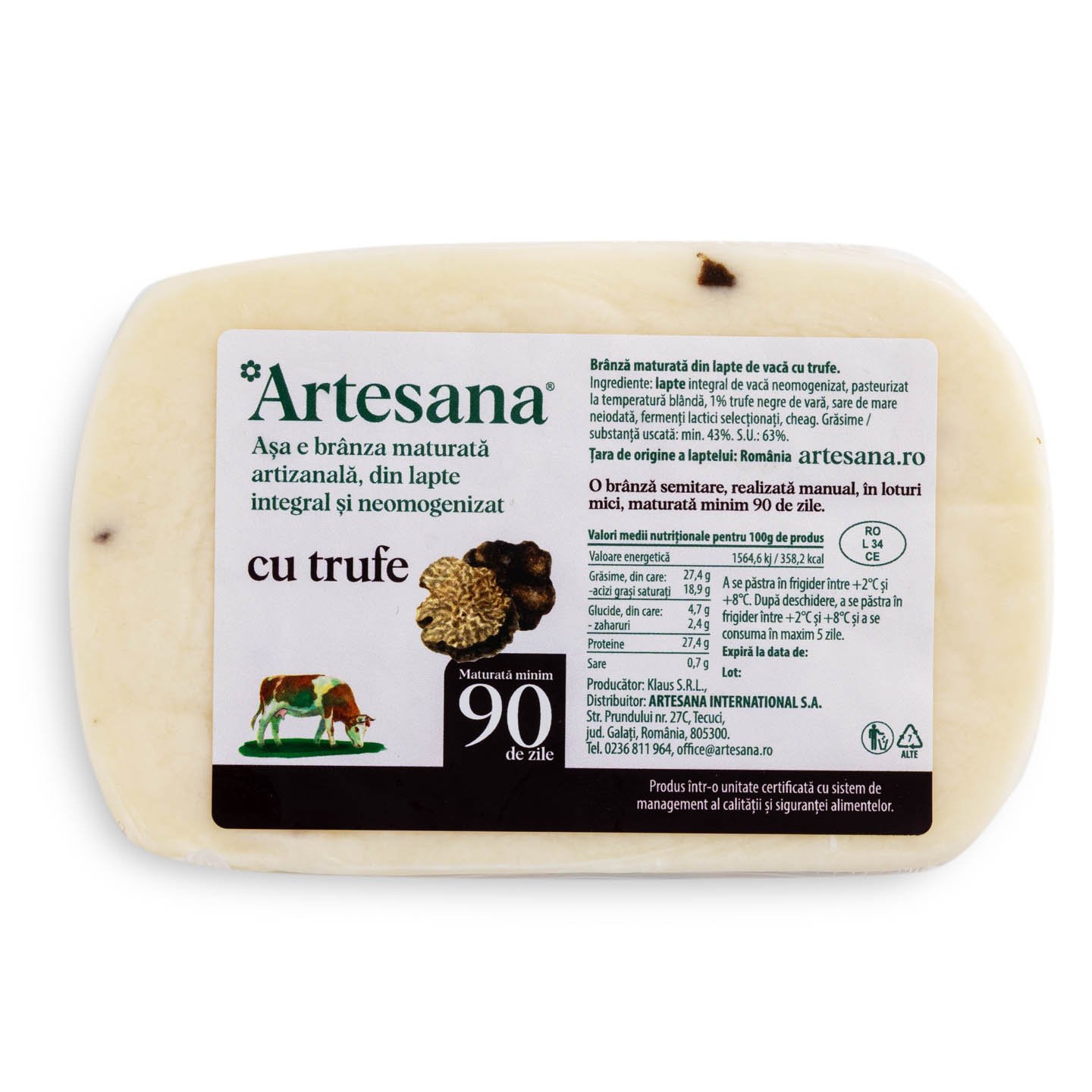 Brânză de vacă cu trufe negre maturată 90 de zile Artesana per 100g