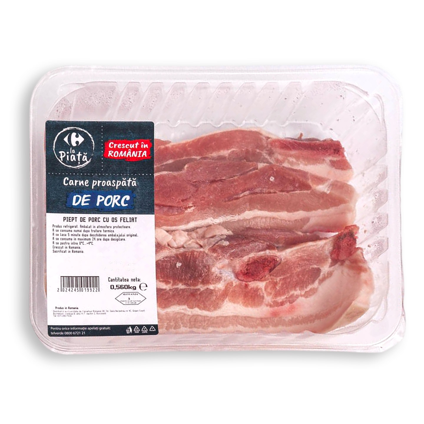 Piept de porc cu os, feliat Carrefour La Piață 560g