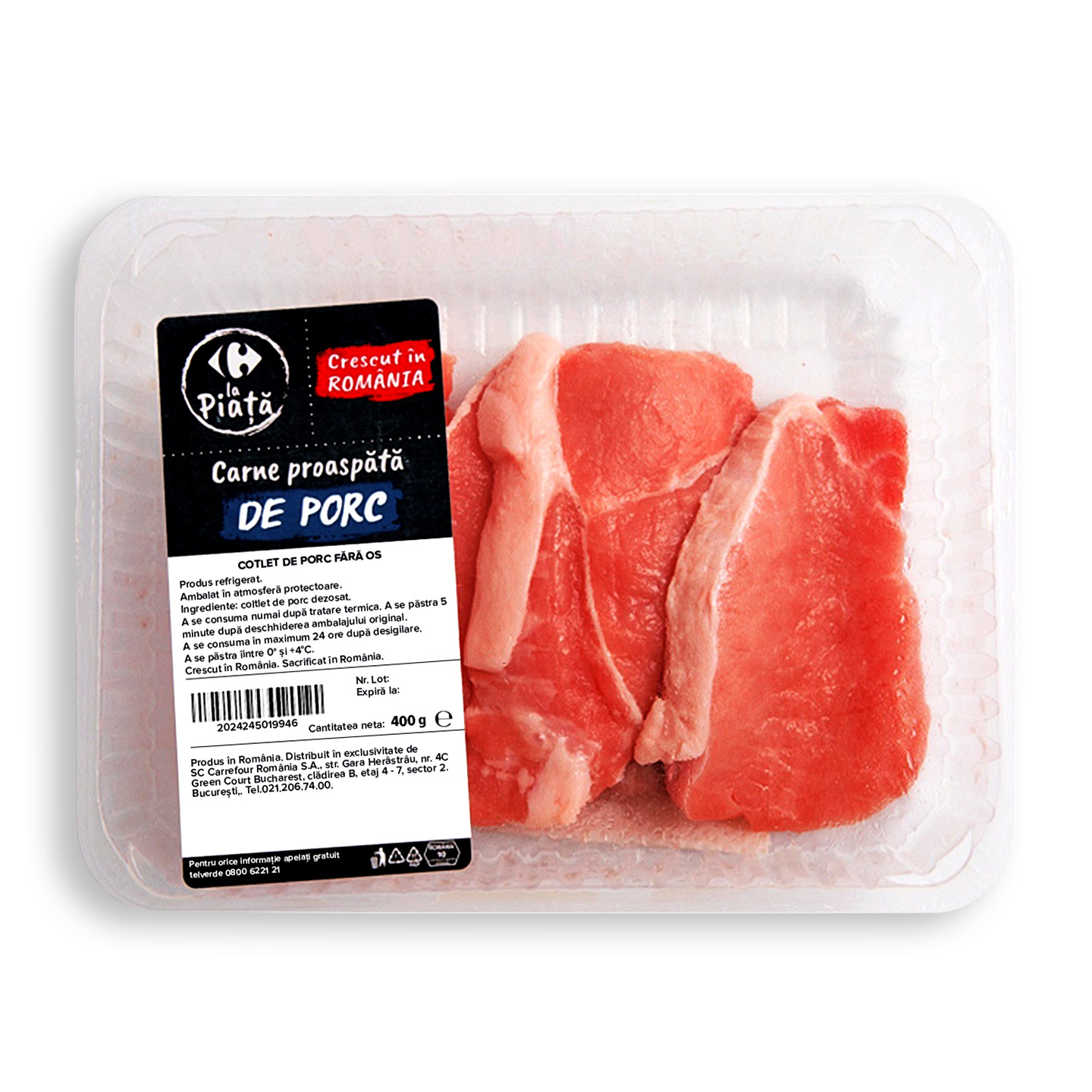 Cotlet de porc fără os, feliat Carrefour La Piață 400g