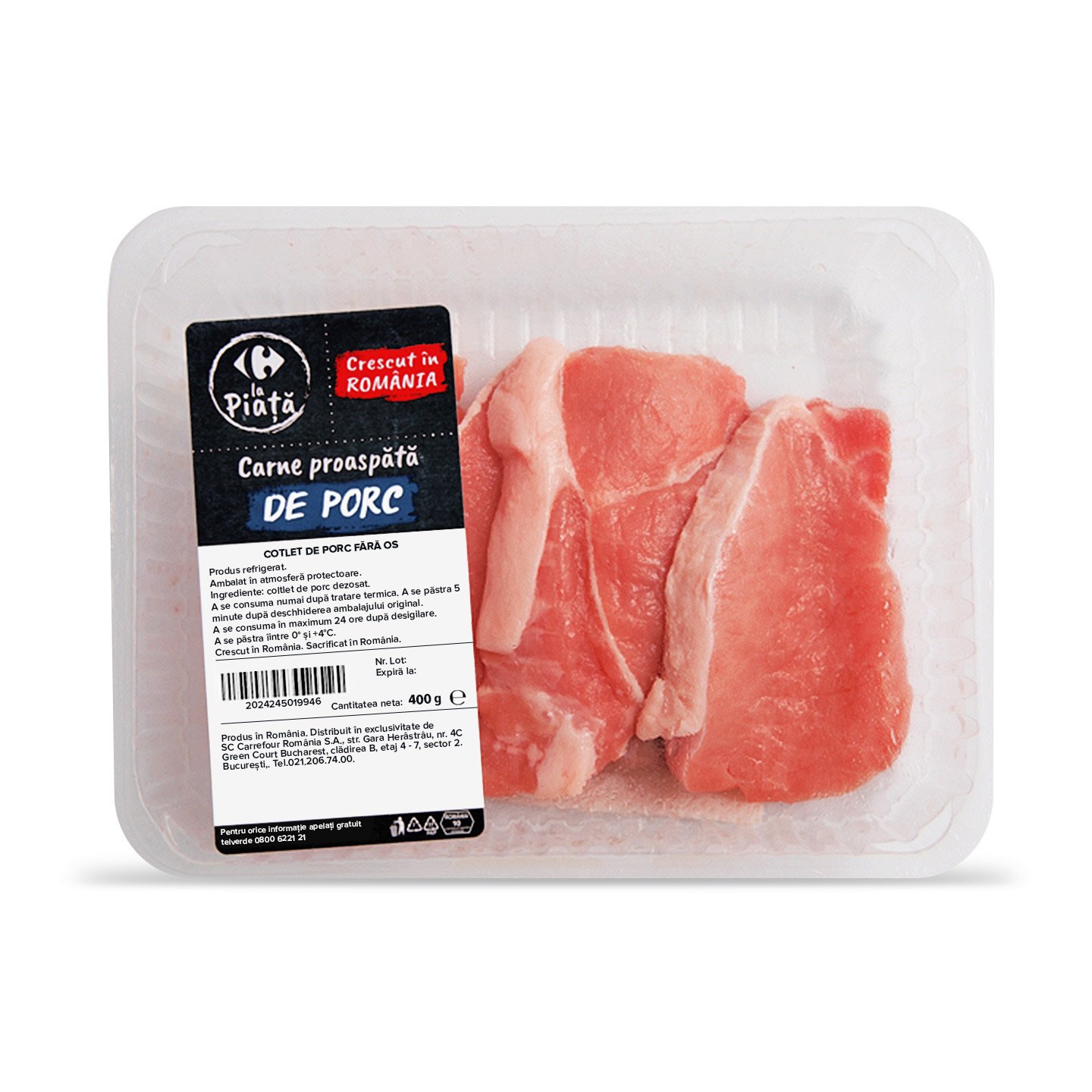 Cotlet de porc fără os, feliat Carrefour La Piață 400g