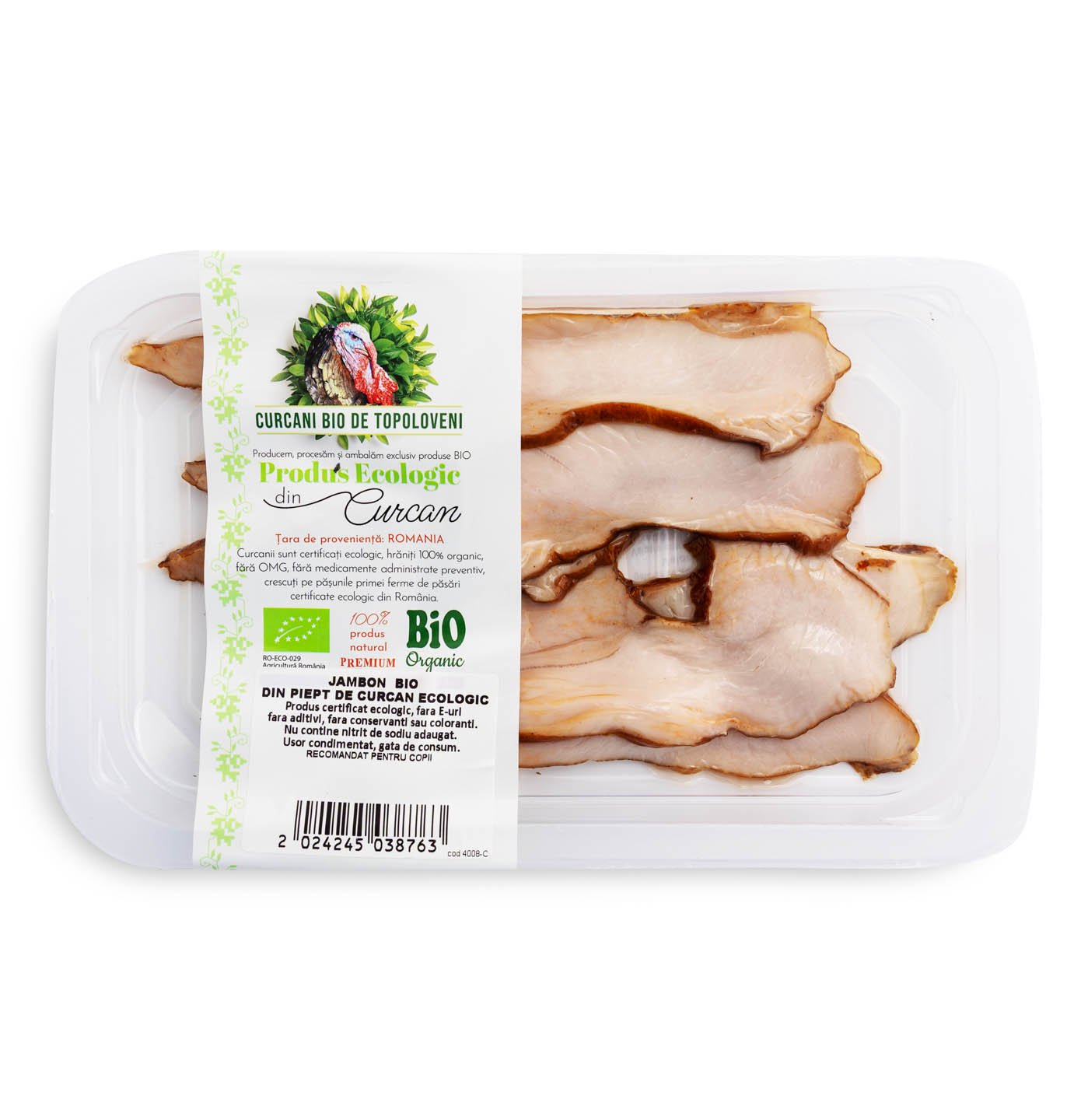Jambon ecologic de curcan, afumat Topoloveni 150g
