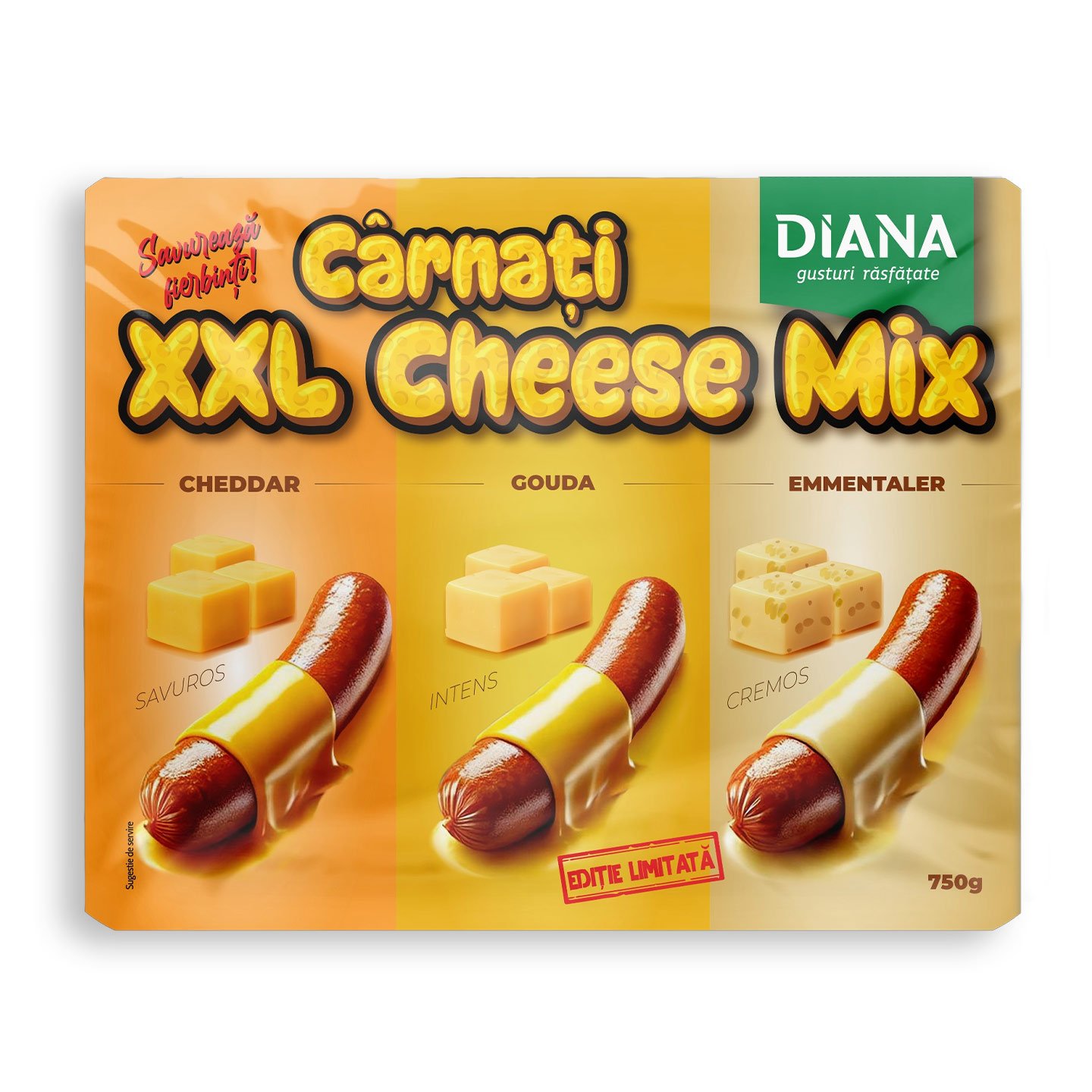 Mix de cârnați cu brânză Diana 750g