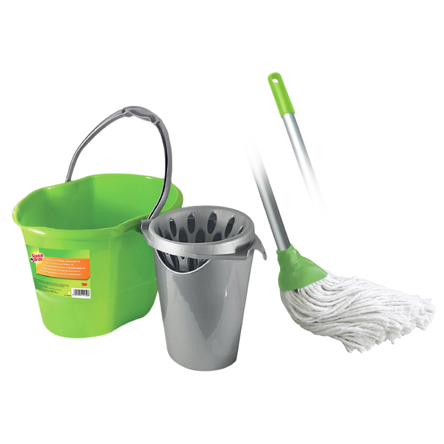 Set curățenie - găleată cu storcător, mop din bumbac și mâner pentru mop Scotch-Brite