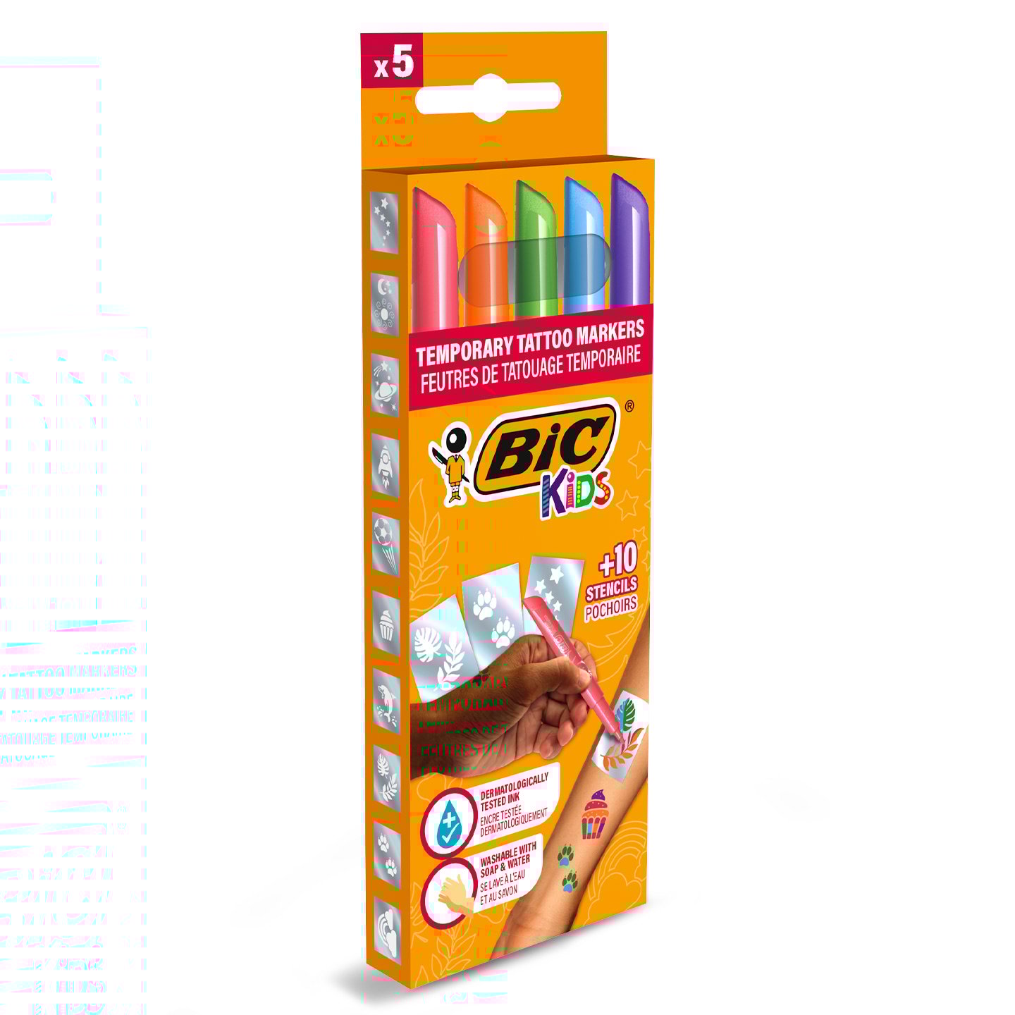 Seturi pentru tatuaje temporare cu 5 markere și 10 șabloane BIC Kids