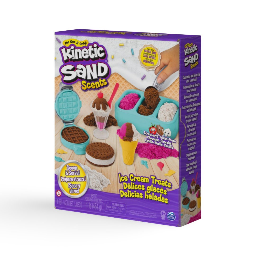 Set de creație Kinetic Sand  - Ice Cream Treats, pastă modelatoare colorată și parfumată
