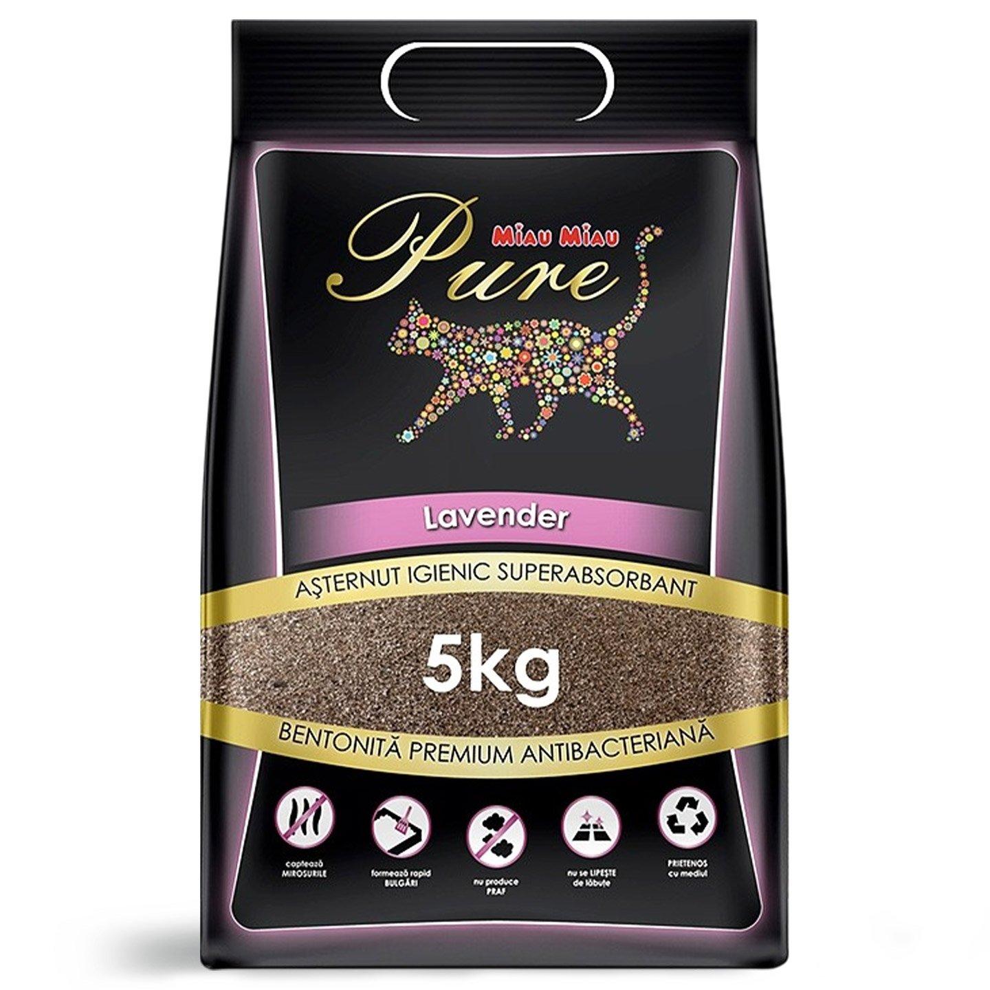Așternut igienic Pure Lavandă Miau Miau 5kg